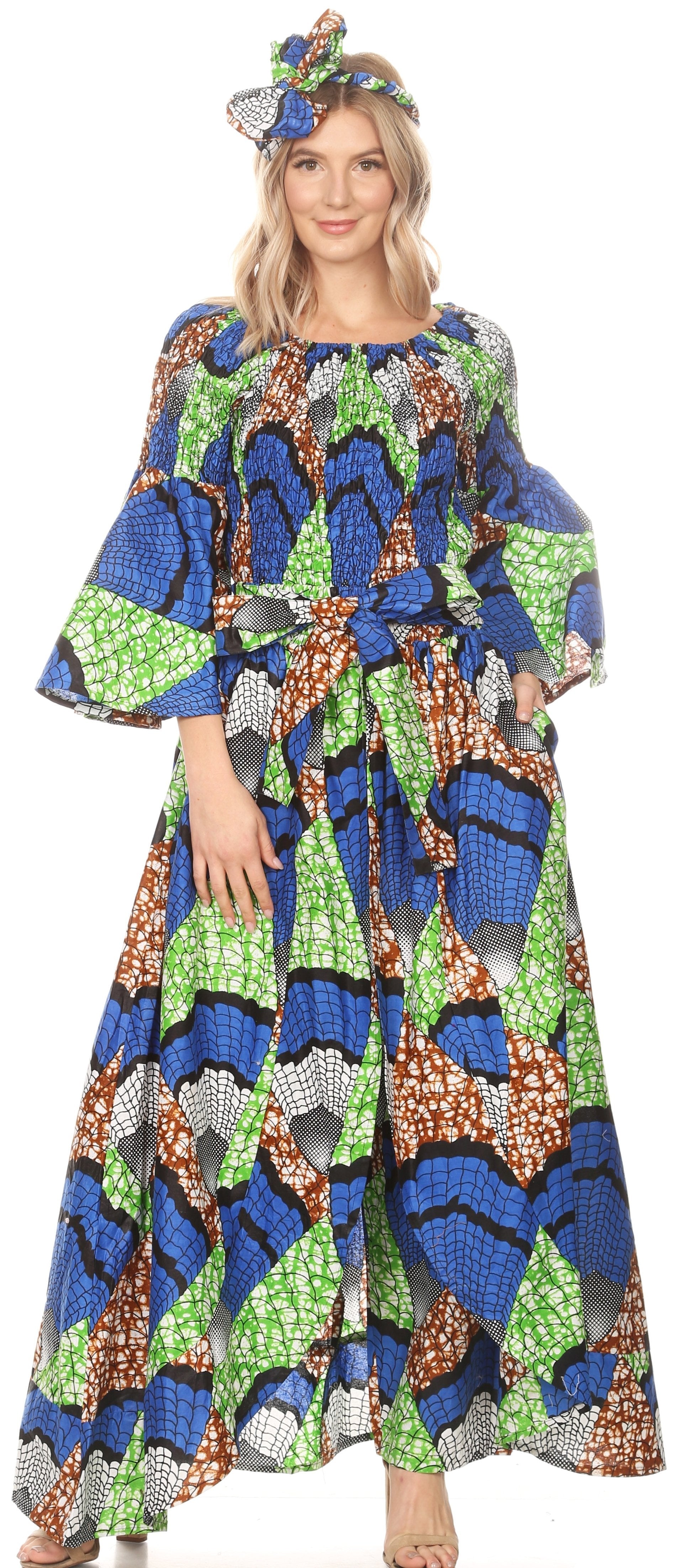 Conjunto de pantalón y top con hombros descubiertos para mujer de Sakkas Tesa con estampado africano Ankara y bolsillos