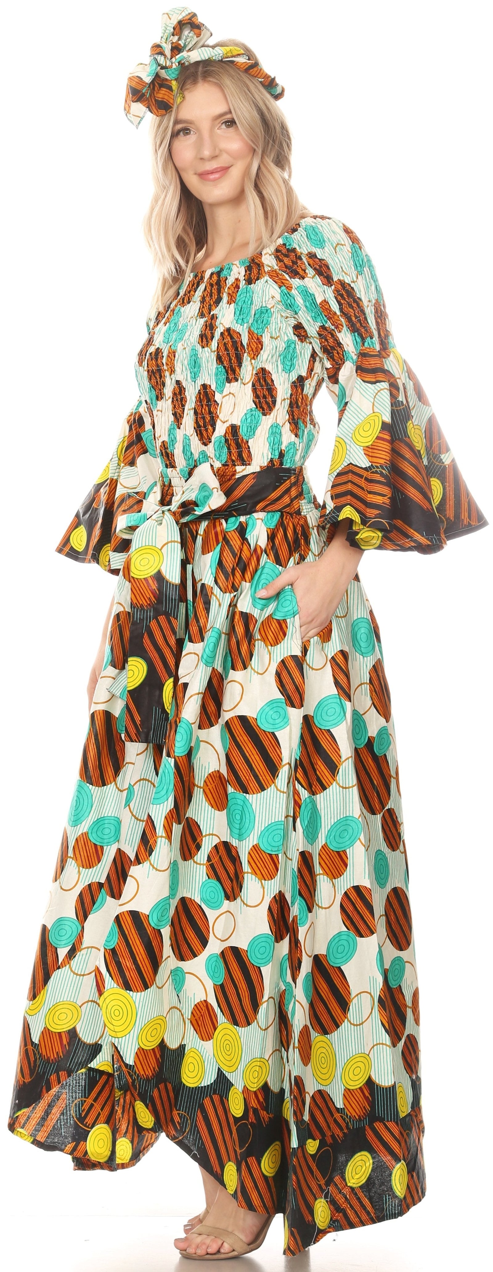 Conjunto de pantalón y top con hombros descubiertos para mujer de Sakkas Tesa con estampado africano Ankara y bolsillos