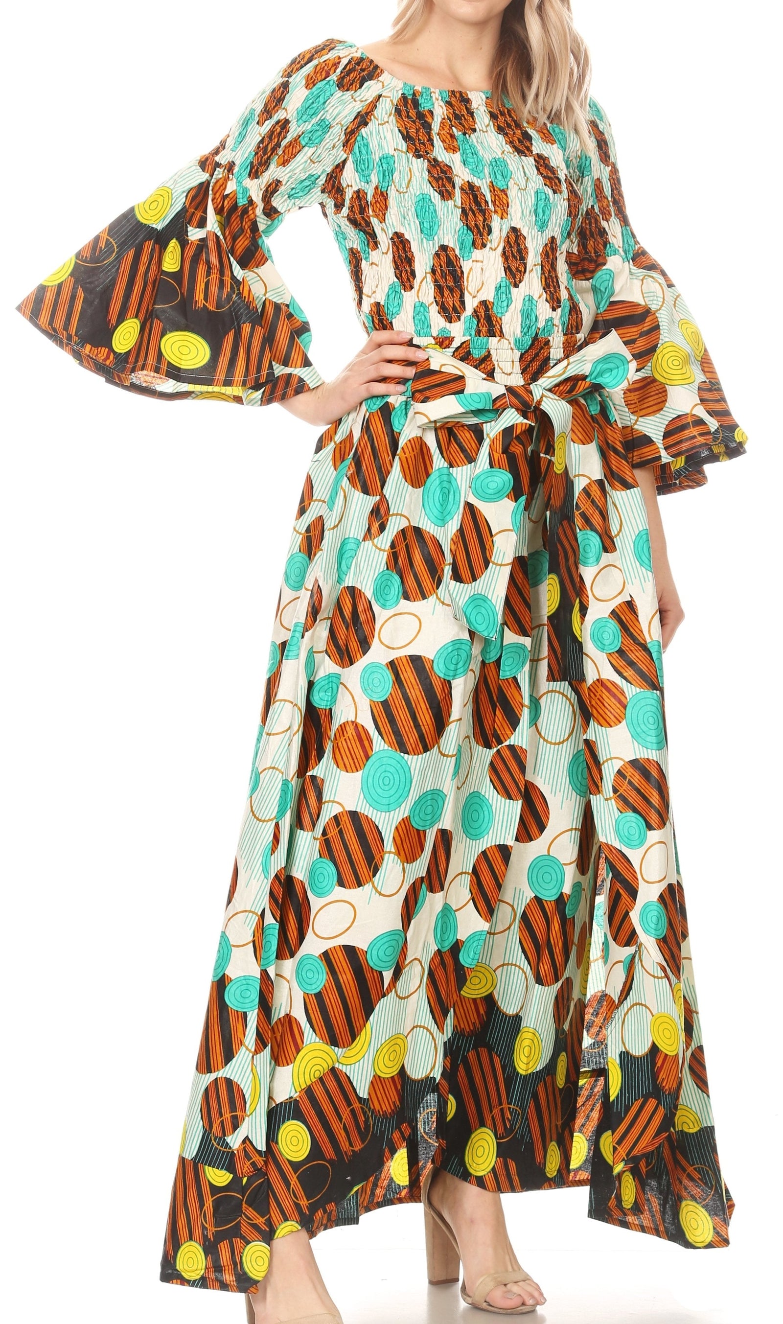 Conjunto de pantalón y top con hombros descubiertos para mujer de Sakkas Tesa con estampado africano Ankara y bolsillos