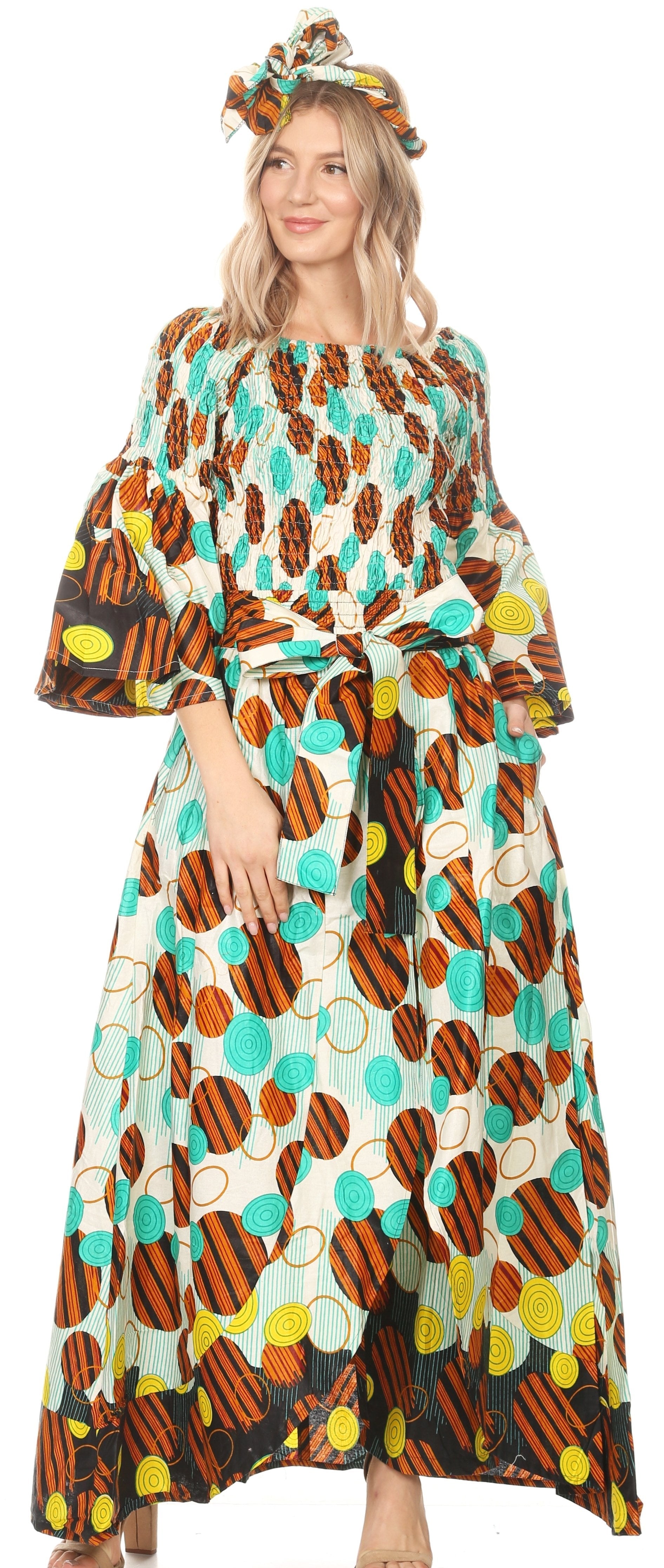 Conjunto de pantalón y top con hombros descubiertos para mujer de Sakkas Tesa con estampado africano Ankara y bolsillos