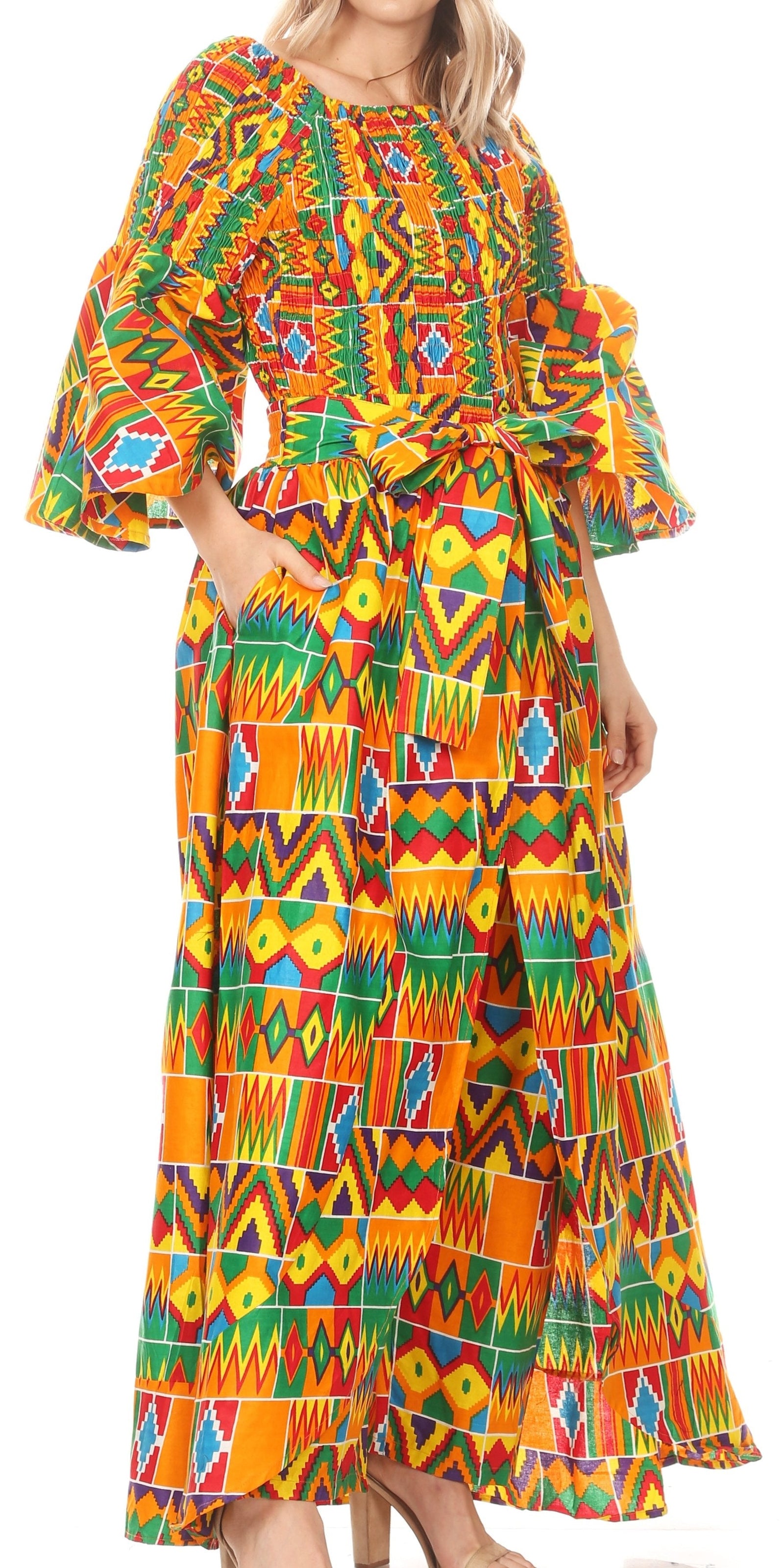 Conjunto de pantalón y top con hombros descubiertos para mujer de Sakkas Tesa con estampado africano Ankara y bolsillos