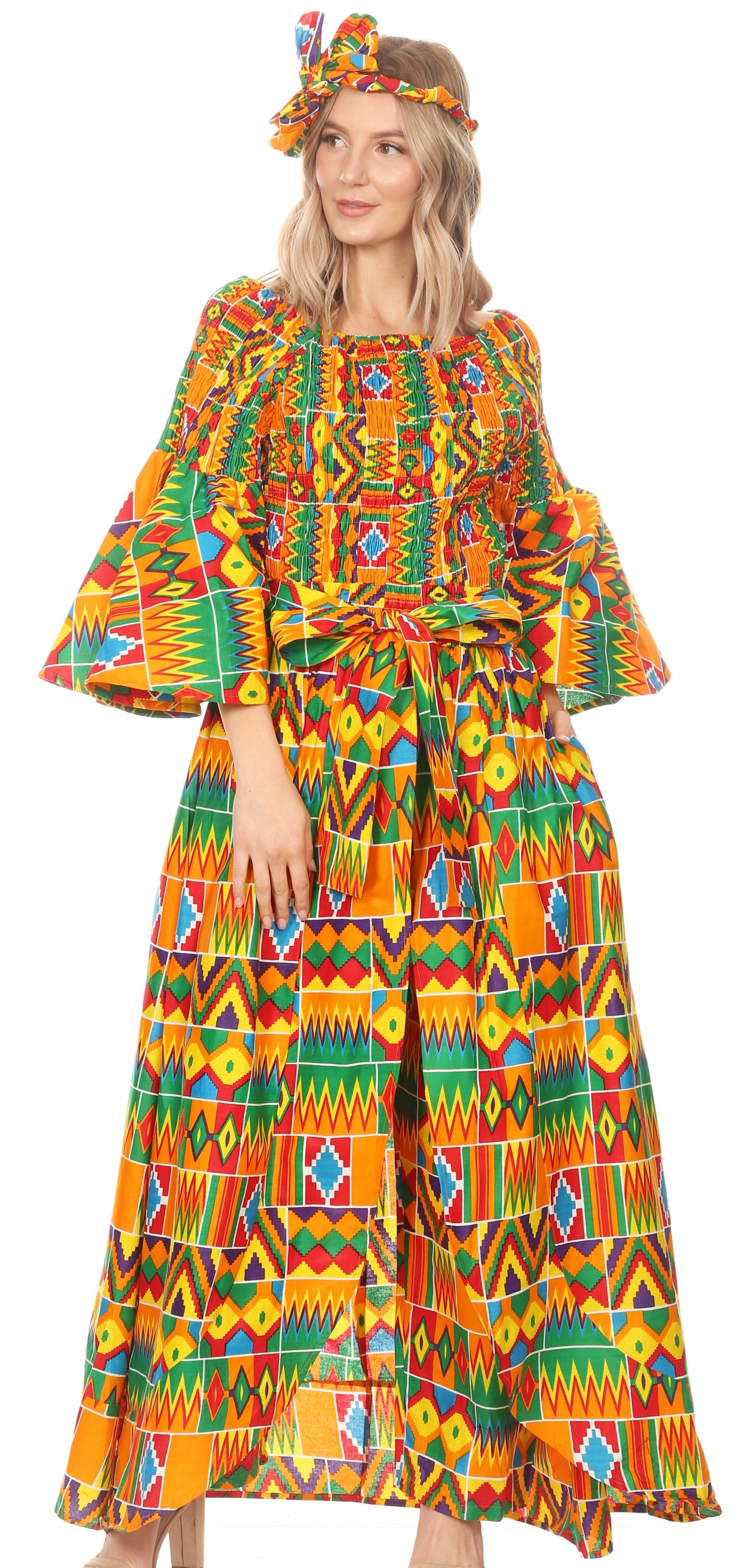 Conjunto de pantalón y top con hombros descubiertos para mujer de Sakkas Tesa con estampado africano Ankara y bolsillos