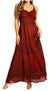 Sakkas Stonewashed Rayon Embroidered Adjustable Spaghetti Straps Long Dress