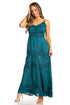 Sakkas Stonewashed Rayon Embroidered Adjustable Spaghetti Straps Long Dress