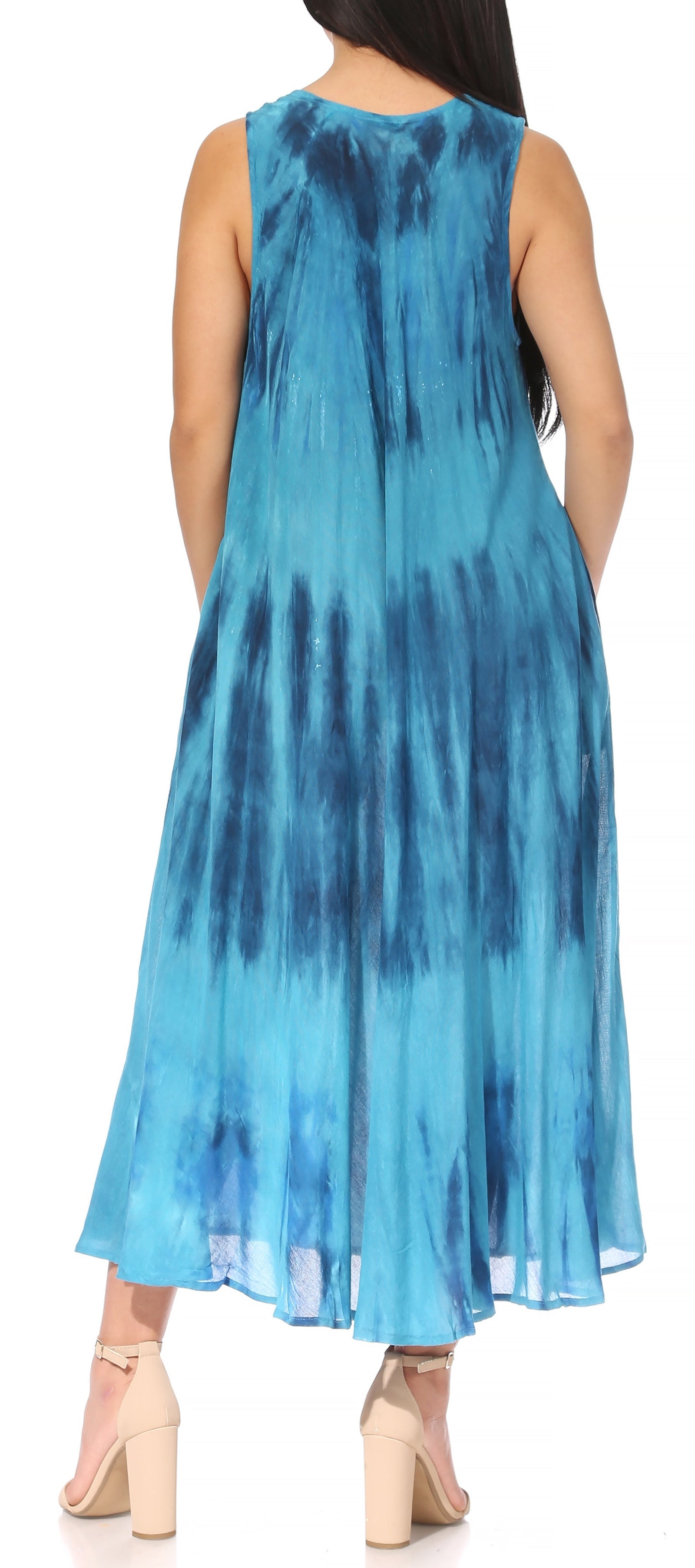 Vestido caftán maxi sin mangas Sakkas Liza para mujer, para uso informal de verano, con estilo bohemio y prácticos bolsillos.