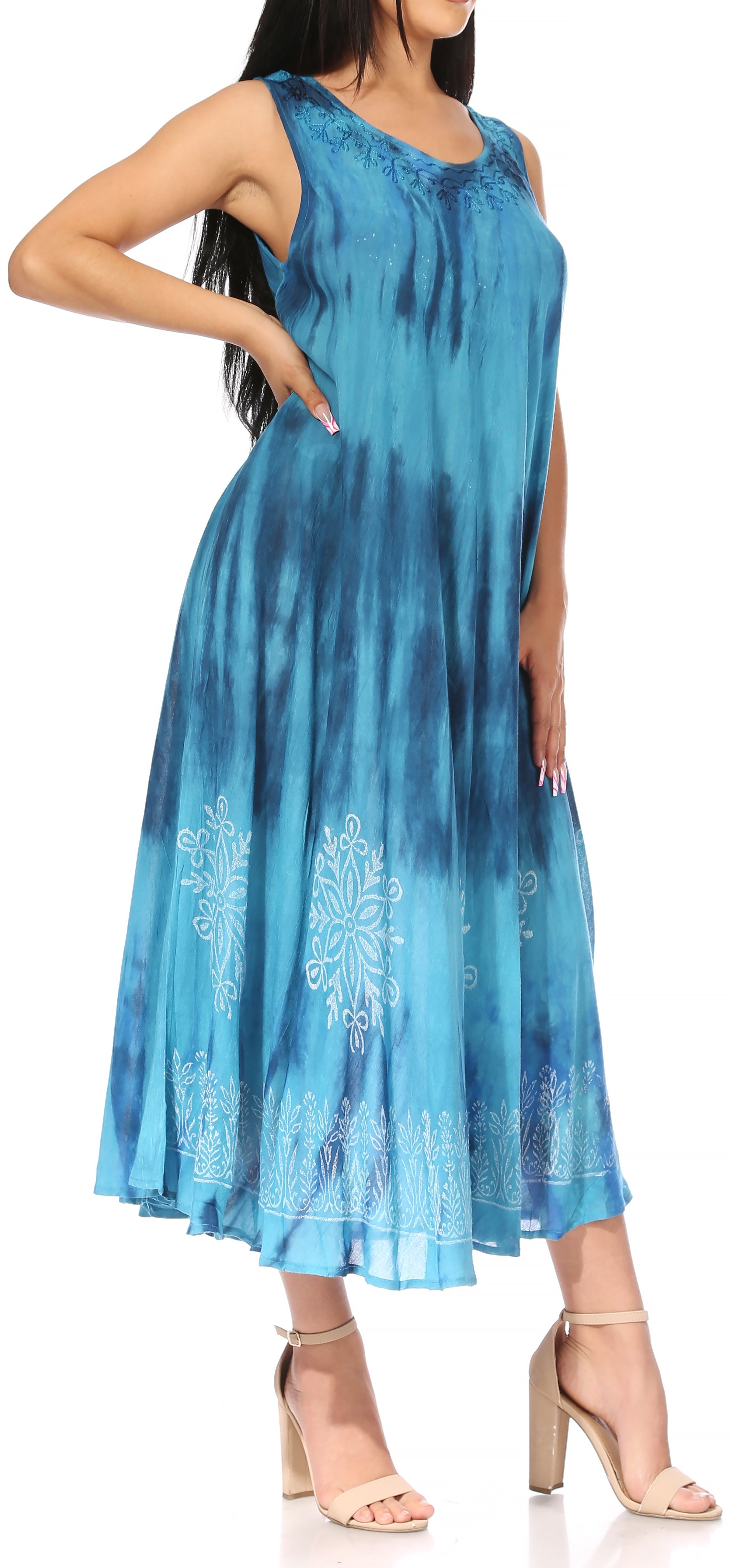 Vestido caftán maxi sin mangas Sakkas Liza para mujer, para uso informal de verano, con estilo bohemio y prácticos bolsillos.