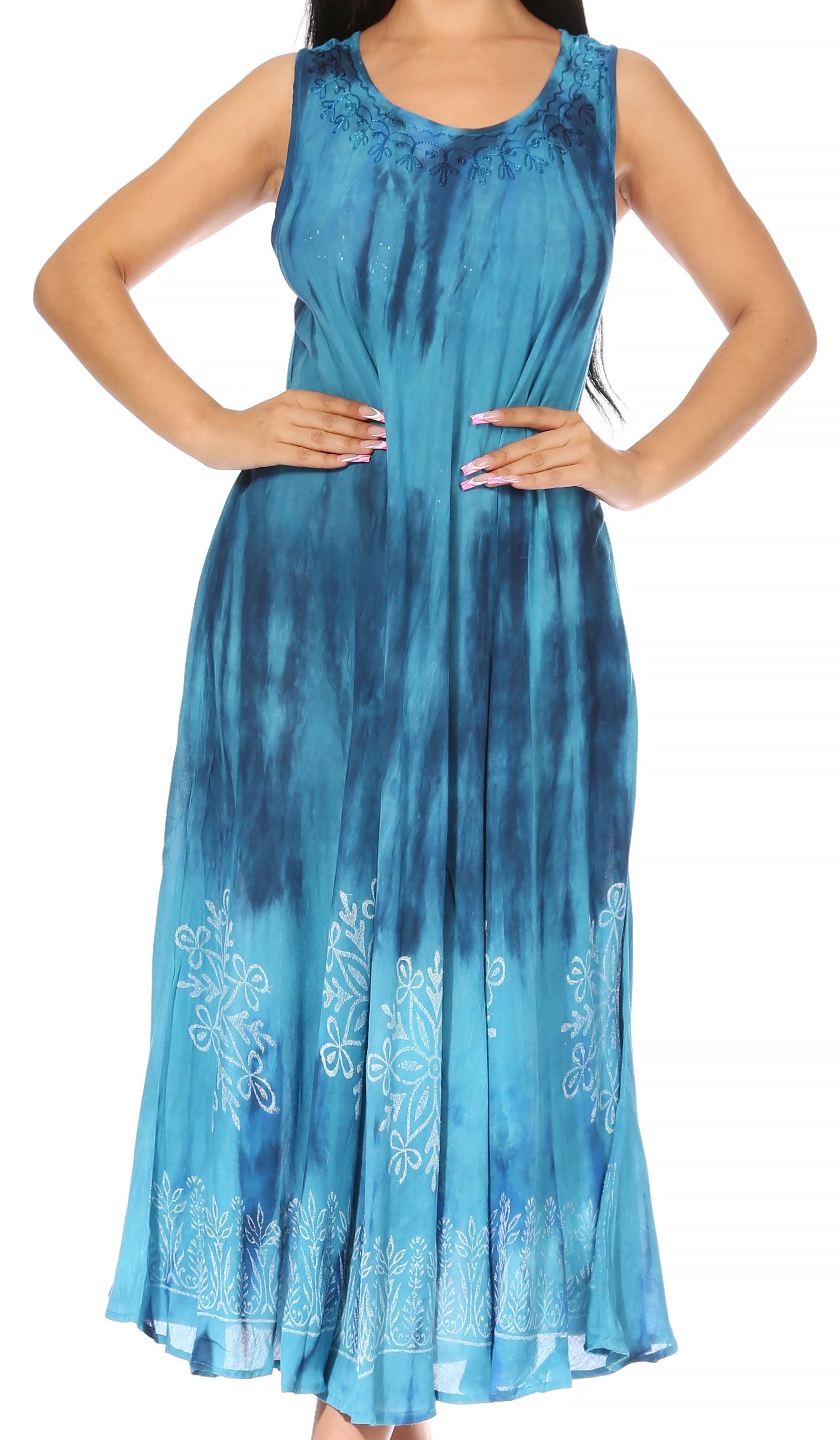 Vestido caftán maxi sin mangas Sakkas Liza para mujer, para uso informal de verano, con estilo bohemio y prácticos bolsillos.