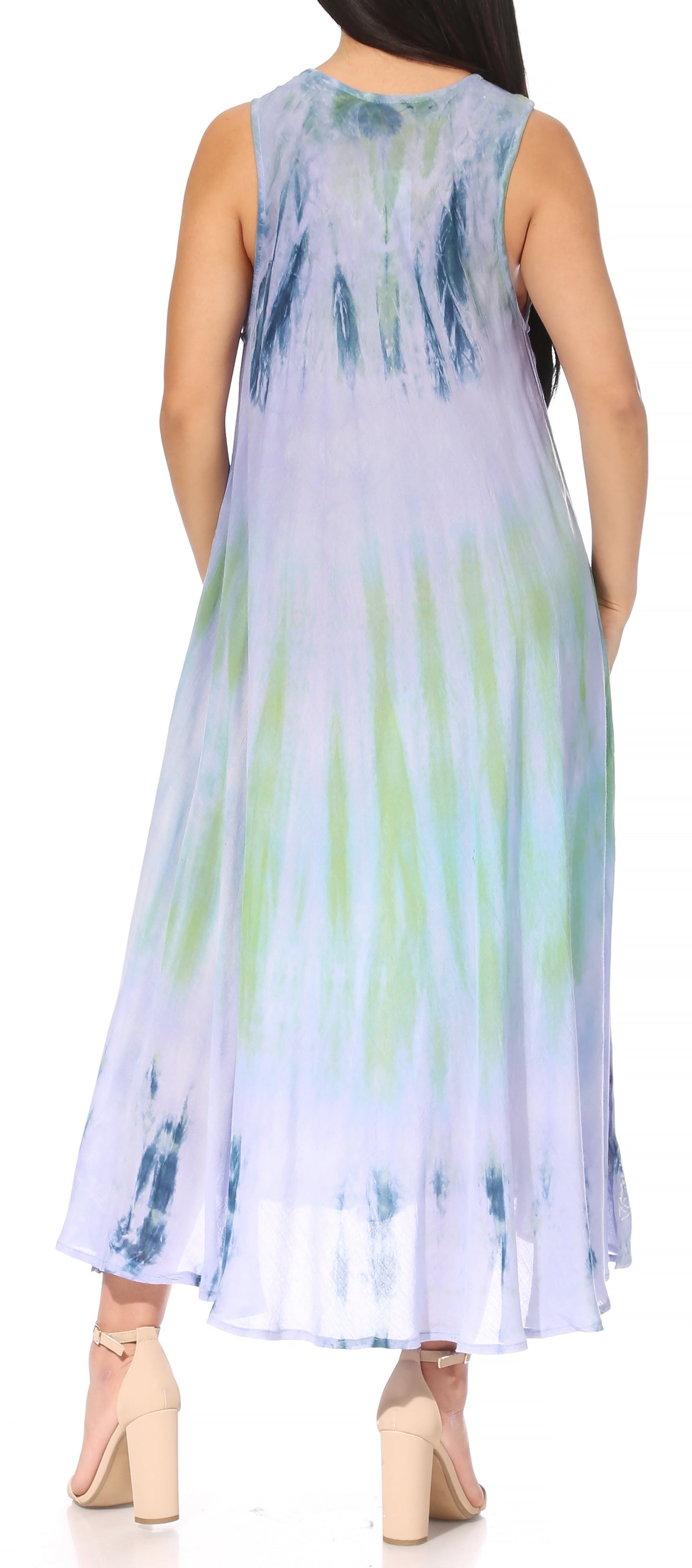 Vestido caftán maxi sin mangas Sakkas Liza para mujer, para uso informal de verano, con estilo bohemio y prácticos bolsillos.