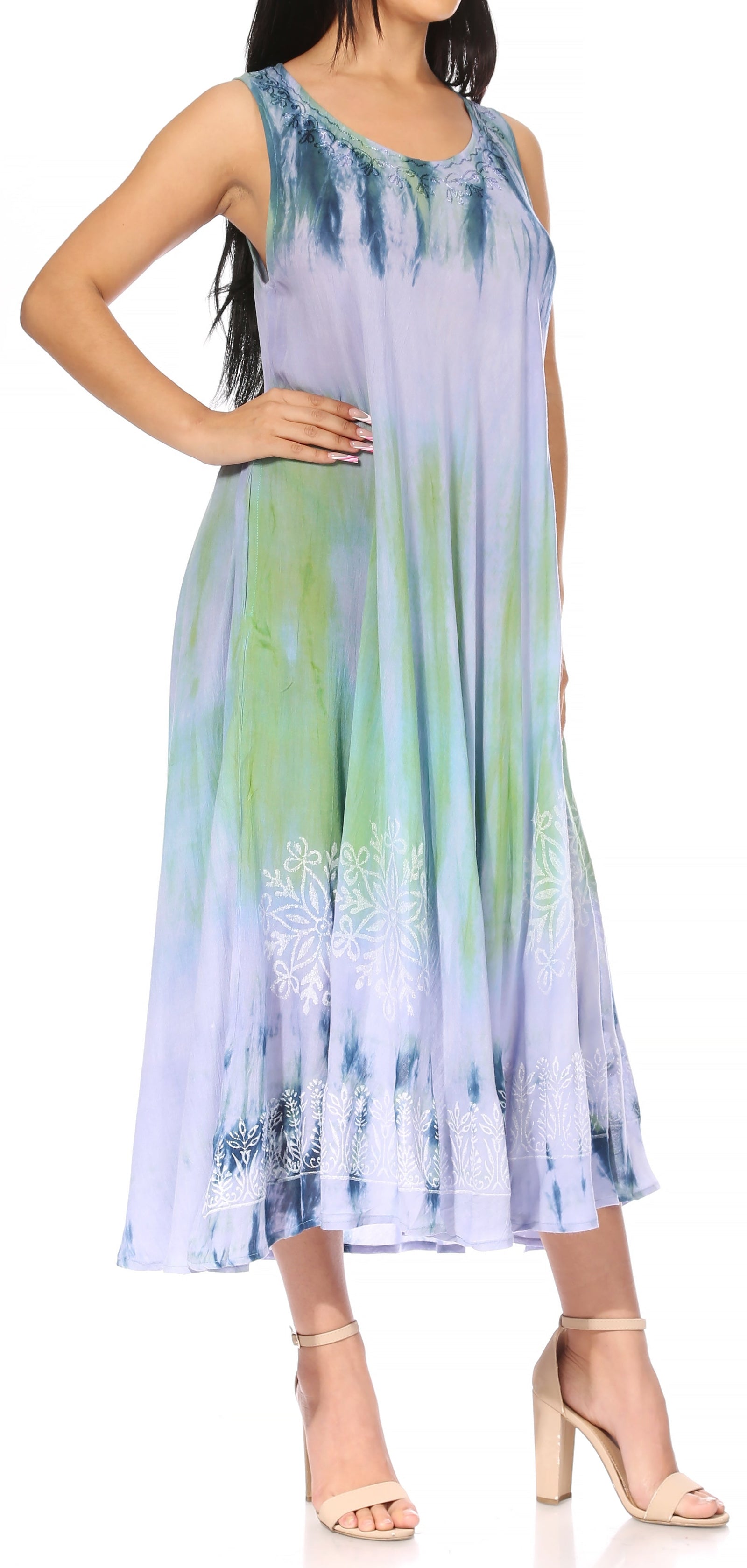 Vestido caftán maxi sin mangas Sakkas Liza para mujer, para uso informal de verano, con estilo bohemio y prácticos bolsillos.