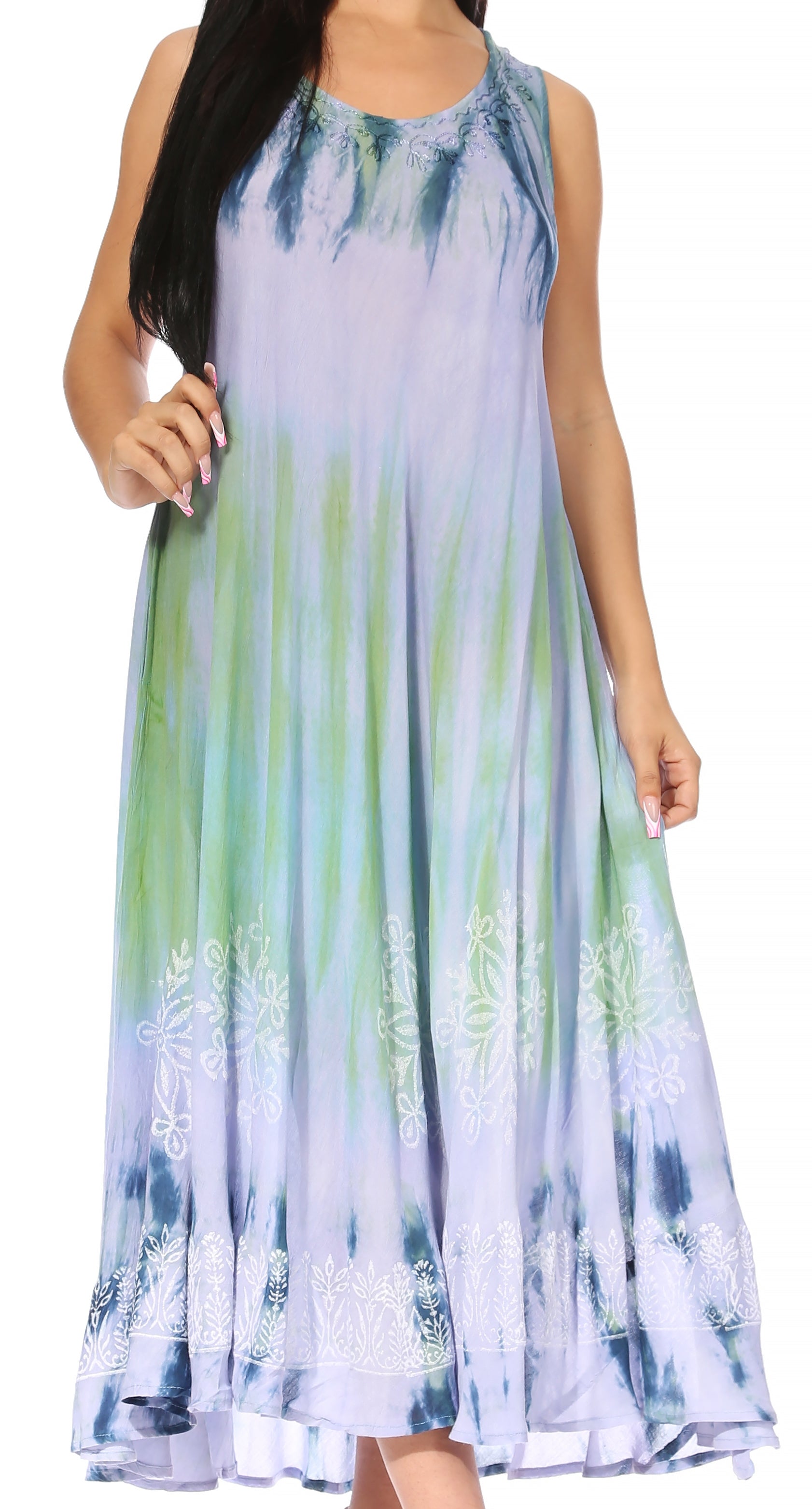 Vestido caftán maxi sin mangas Sakkas Liza para mujer, para uso informal de verano, con estilo bohemio y prácticos bolsillos.