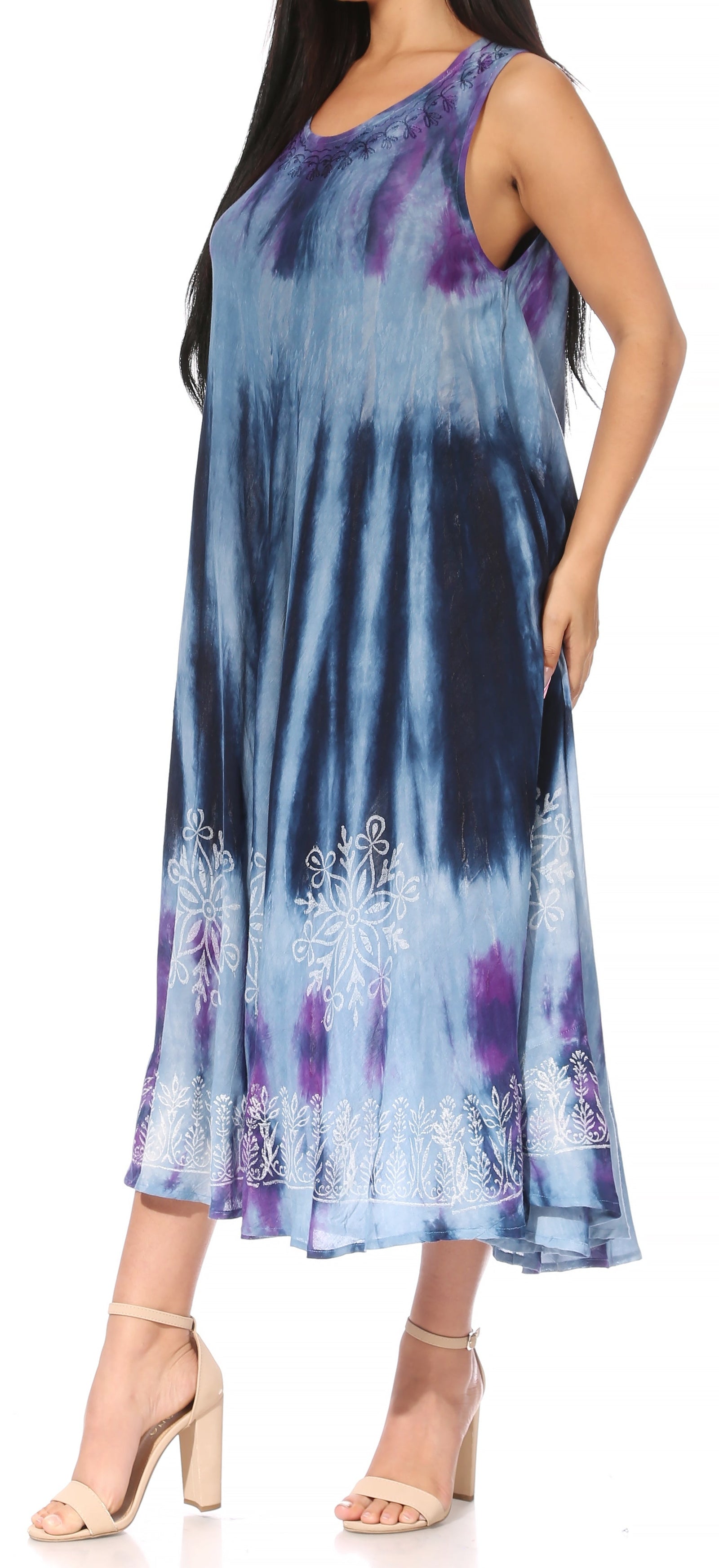 Vestido caftán maxi sin mangas Sakkas Liza para mujer, para uso informal de verano, con estilo bohemio y prácticos bolsillos.