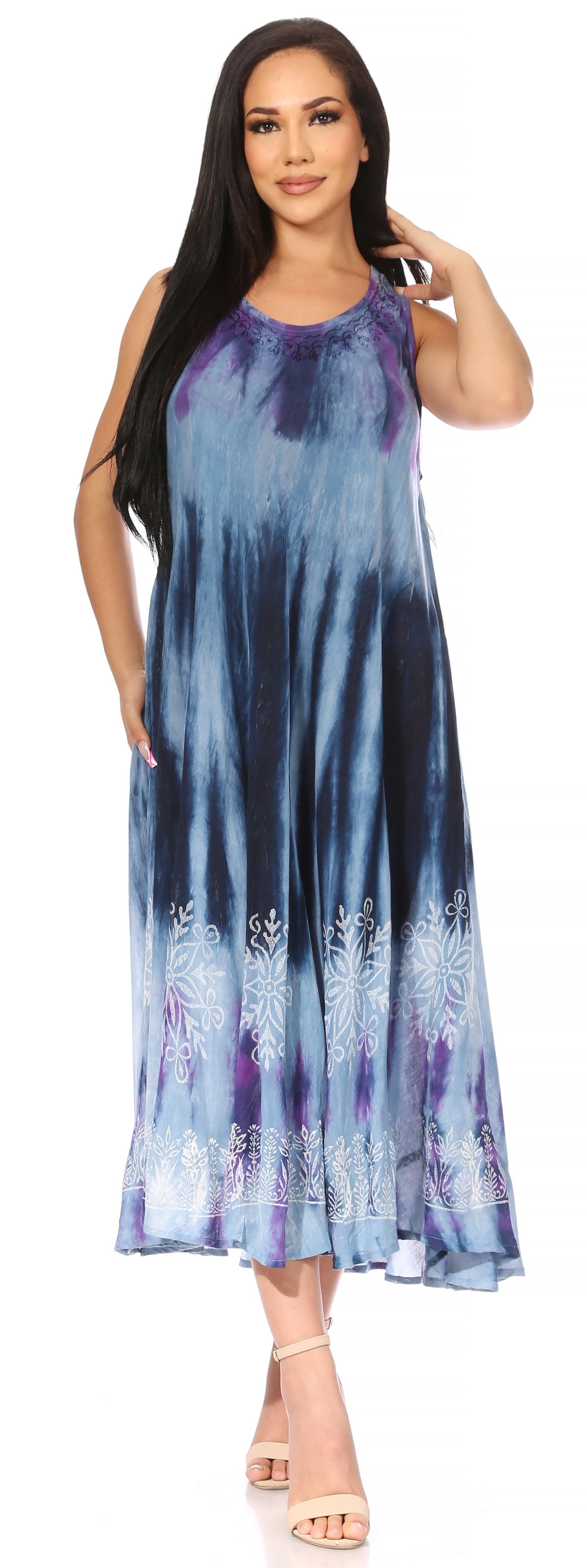 Vestido caftán maxi sin mangas Sakkas Liza para mujer, para uso informal de verano, con estilo bohemio y prácticos bolsillos.