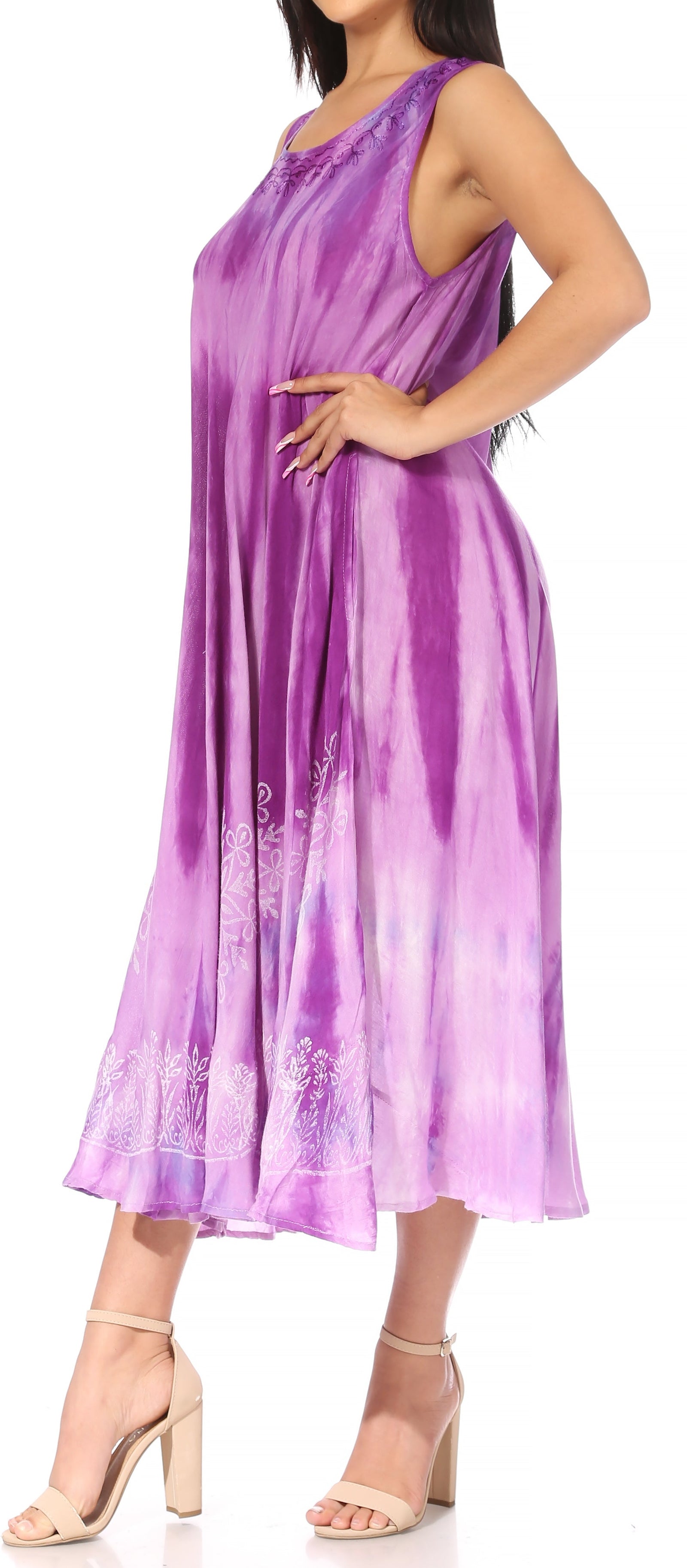 Vestido caftán maxi sin mangas Sakkas Liza para mujer, para uso informal de verano, con estilo bohemio y prácticos bolsillos.
