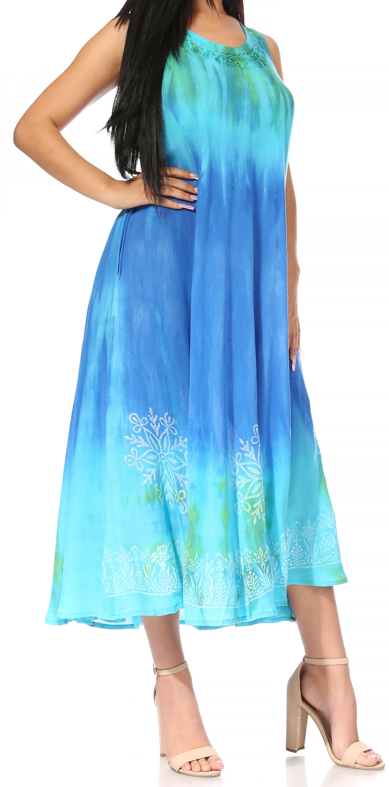 Vestido caftán maxi sin mangas Sakkas Liza para mujer, para uso informal de verano, con estilo bohemio y prácticos bolsillos.