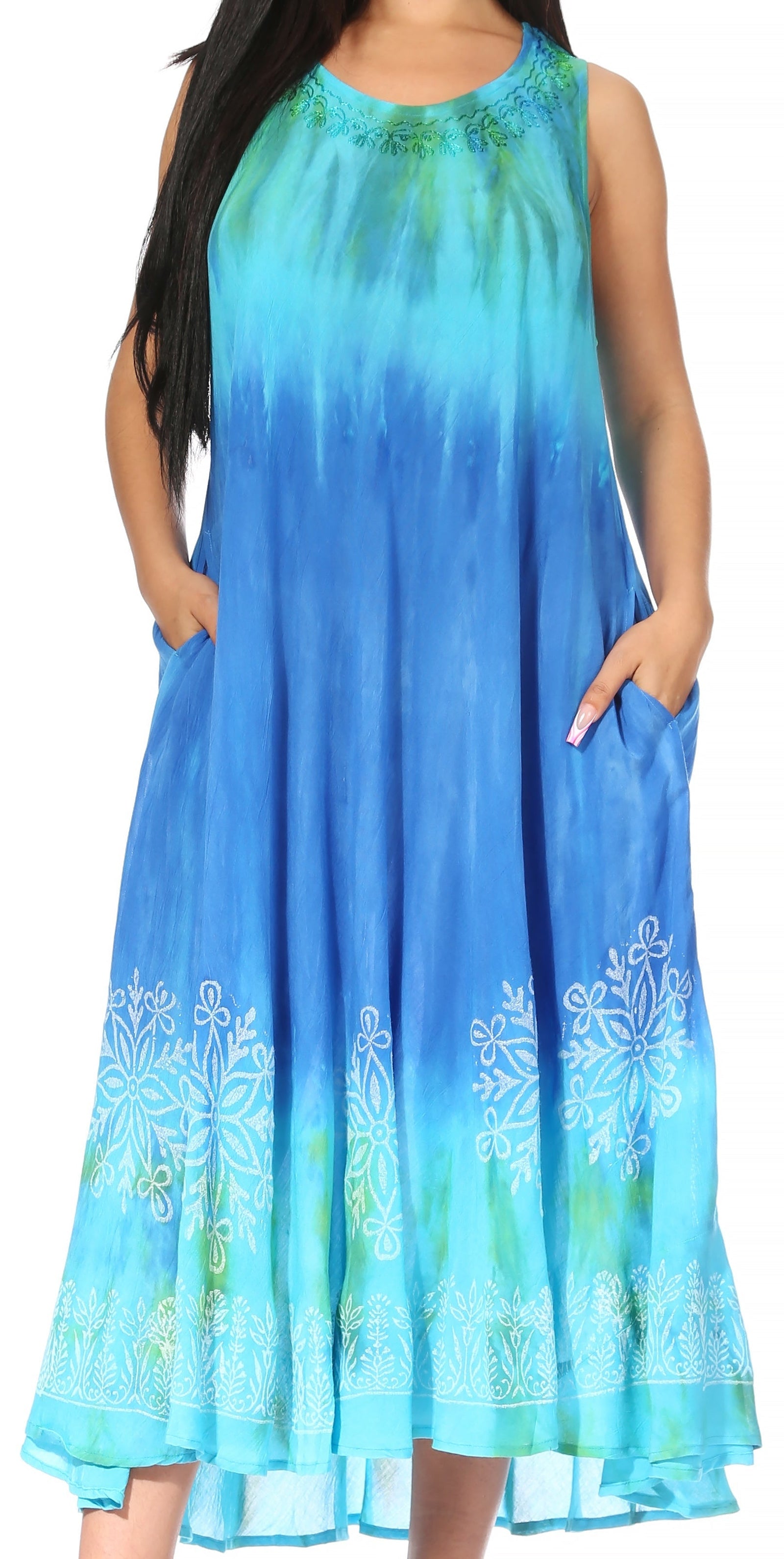 Vestido caftán maxi sin mangas Sakkas Liza para mujer, para uso informal de verano, con estilo bohemio y prácticos bolsillos.