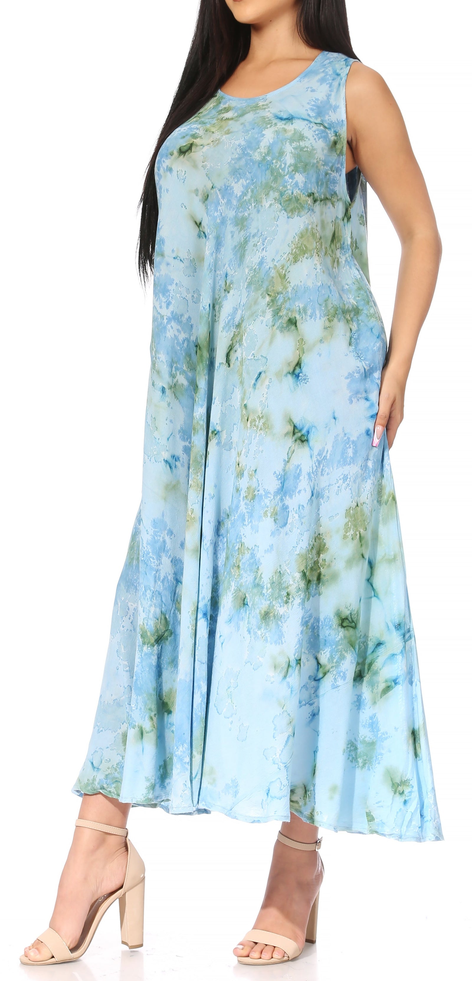 Vestido caftán maxi sin mangas Sakkas Liza para mujer, para uso informal de verano, con estilo bohemio y prácticos bolsillos.