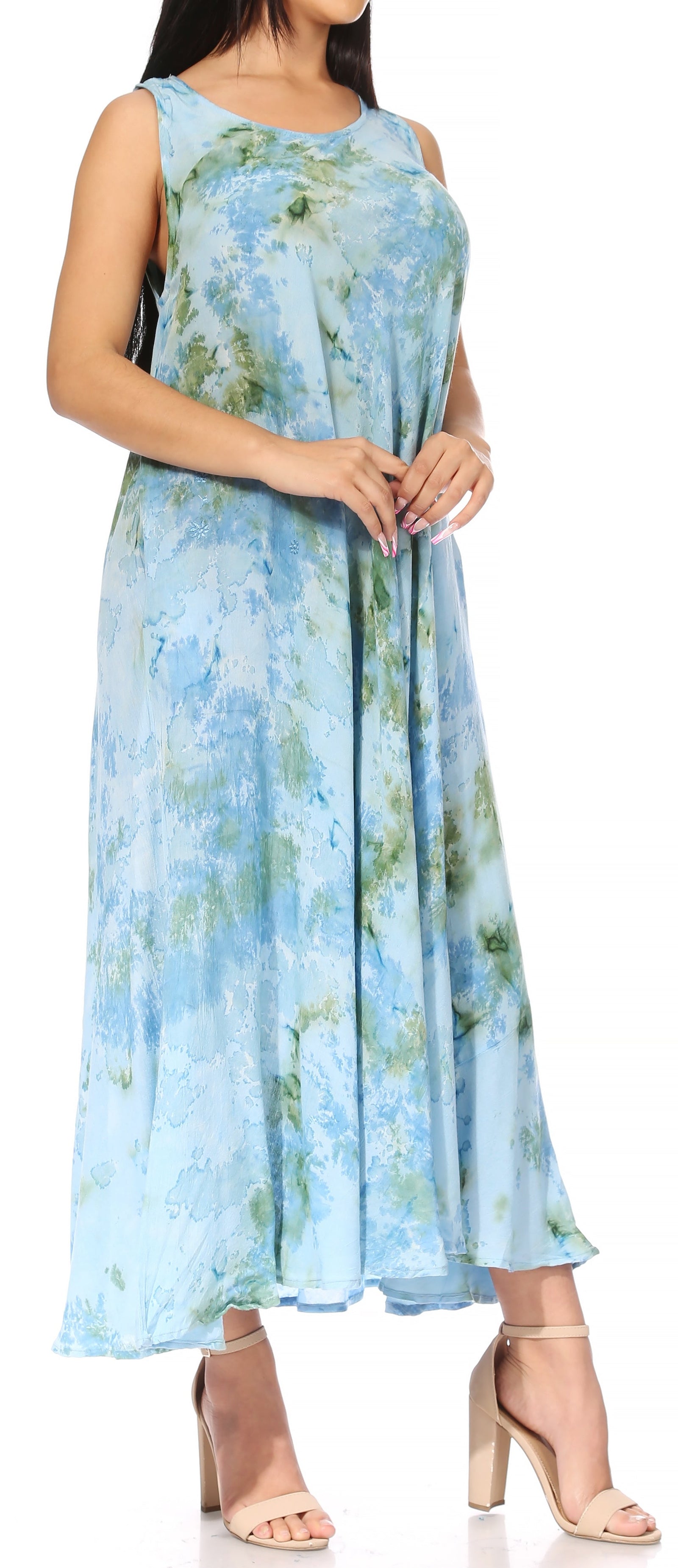 Vestido caftán maxi sin mangas Sakkas Liza para mujer, para uso informal de verano, con estilo bohemio y prácticos bolsillos.