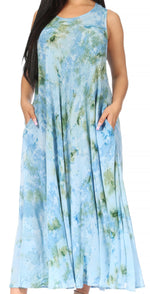 Vestido caftán maxi sin mangas Sakkas Liza para mujer, para uso informal de verano, con estilo bohemio y prácticos bolsillos.