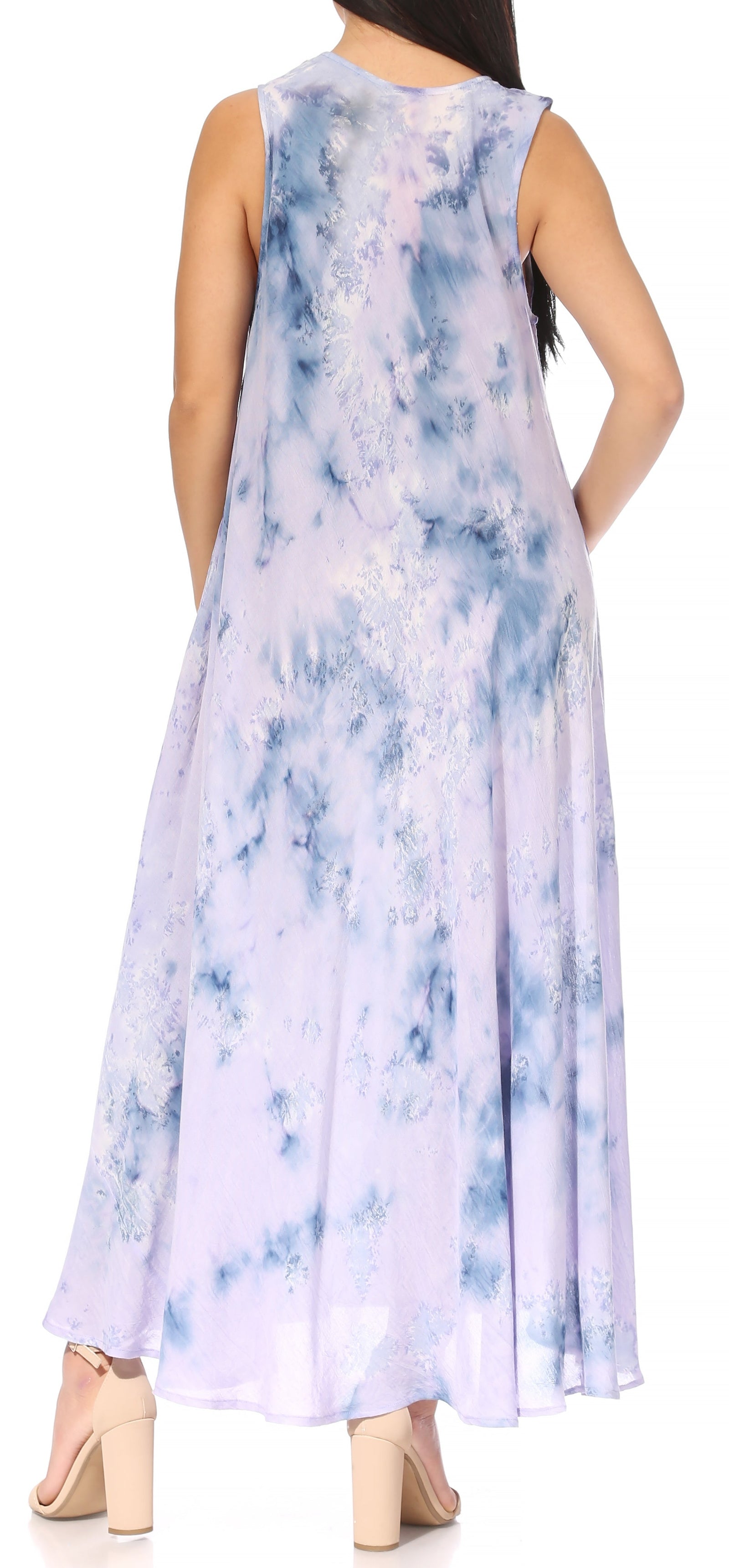 Vestido caftán maxi sin mangas Sakkas Liza para mujer, para uso informal de verano, con estilo bohemio y prácticos bolsillos.