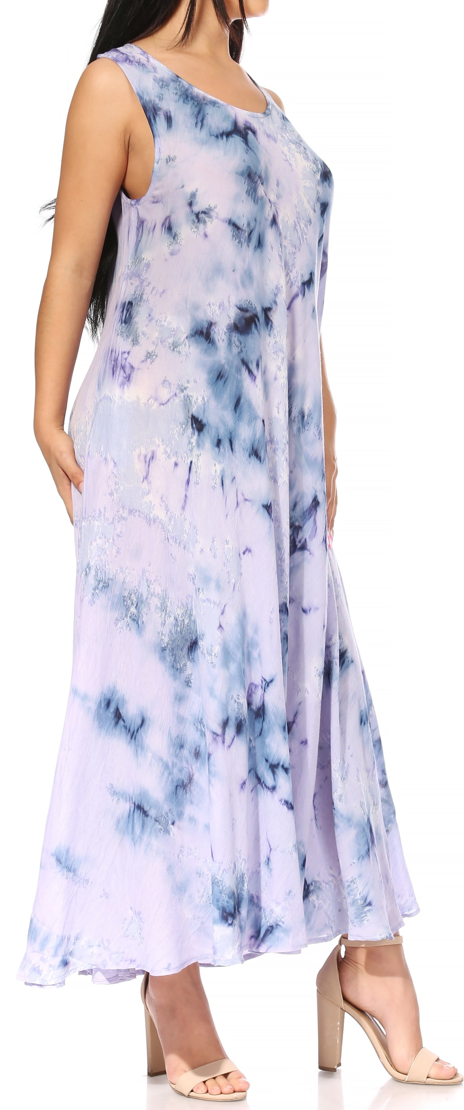 Vestido caftán maxi sin mangas Sakkas Liza para mujer, para uso informal de verano, con estilo bohemio y prácticos bolsillos.