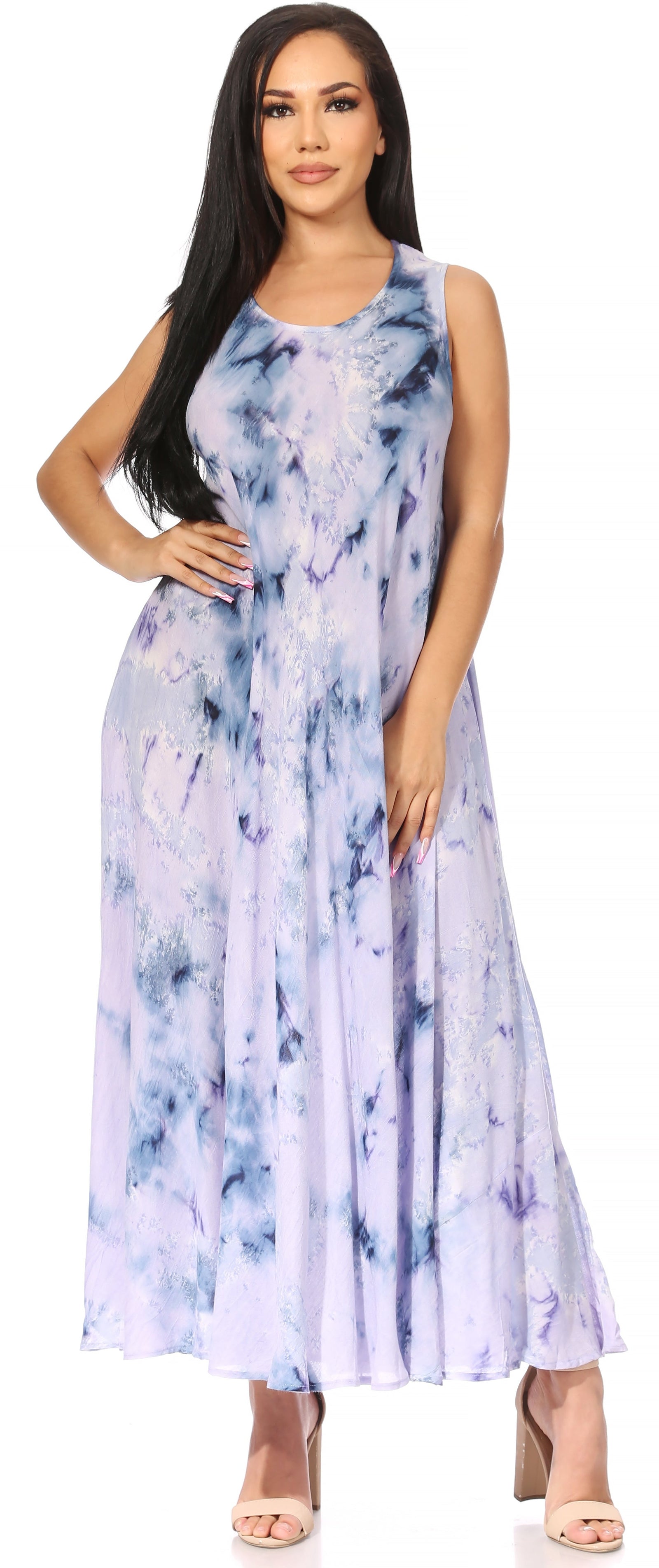 Vestido caftán maxi sin mangas Sakkas Liza para mujer, para uso informal de verano, con estilo bohemio y prácticos bolsillos.