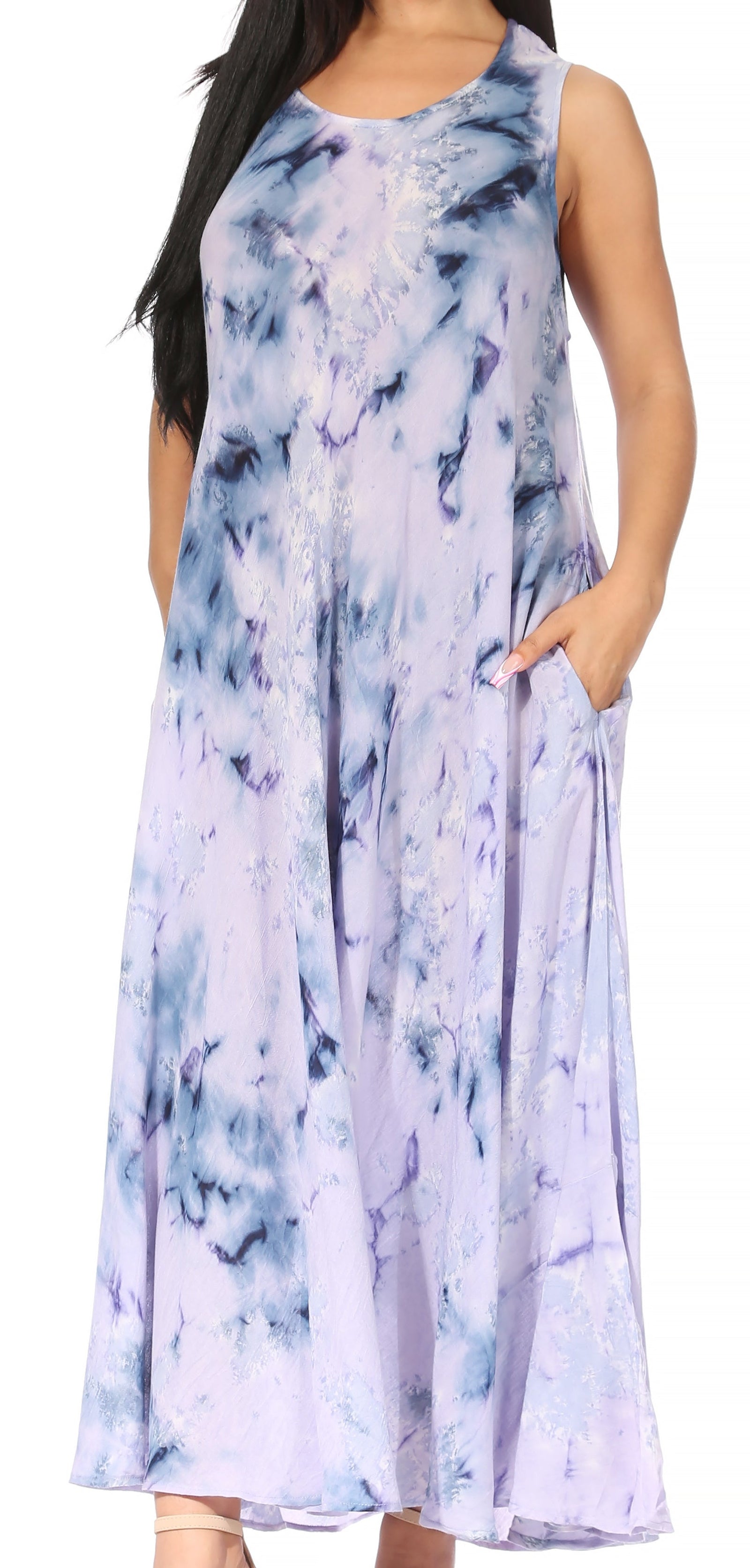 Vestido caftán maxi sin mangas Sakkas Liza para mujer, para uso informal de verano, con estilo bohemio y prácticos bolsillos.