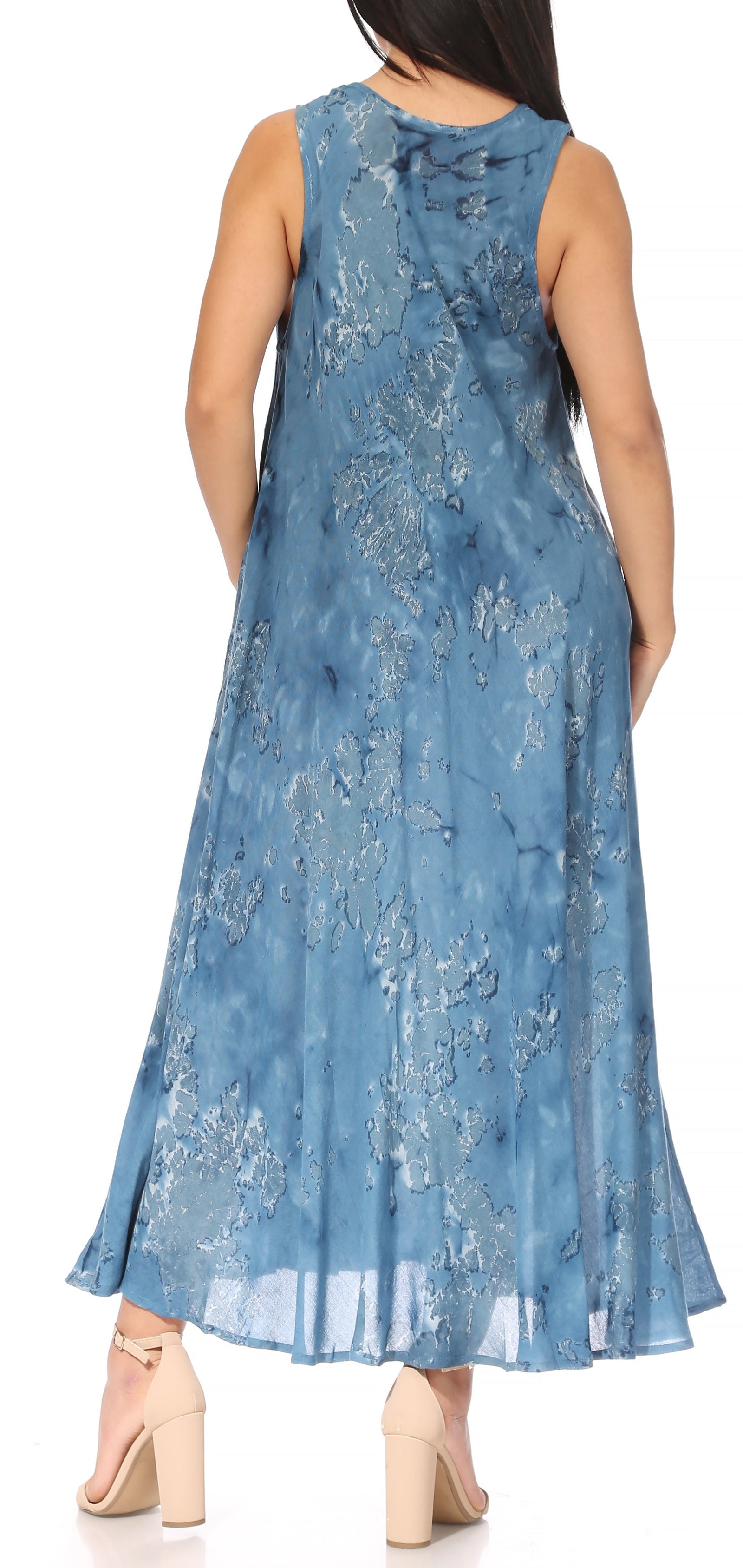 Vestido caftán maxi sin mangas Sakkas Liza para mujer, para uso informal de verano, con estilo bohemio y prácticos bolsillos.