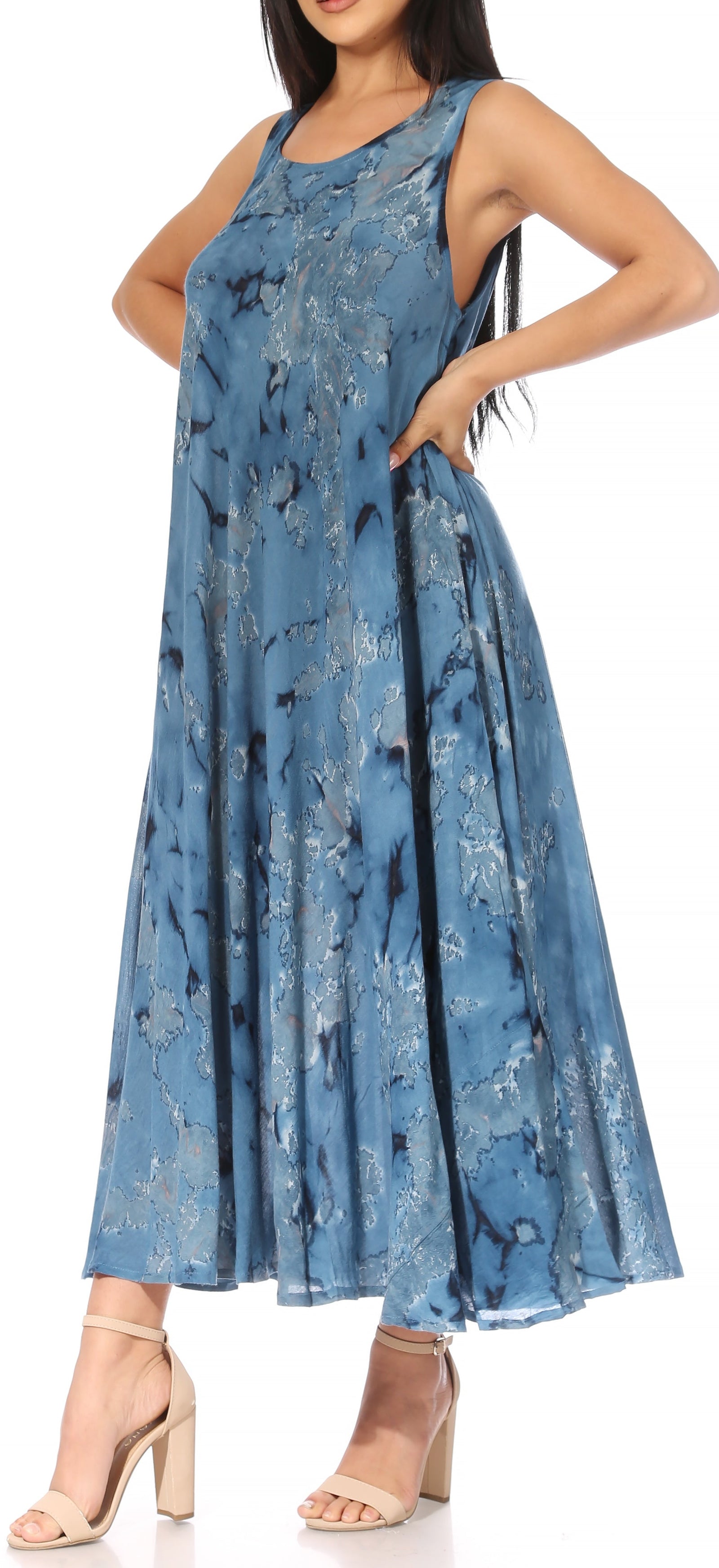 Vestido caftán maxi sin mangas Sakkas Liza para mujer, para uso informal de verano, con estilo bohemio y prácticos bolsillos.