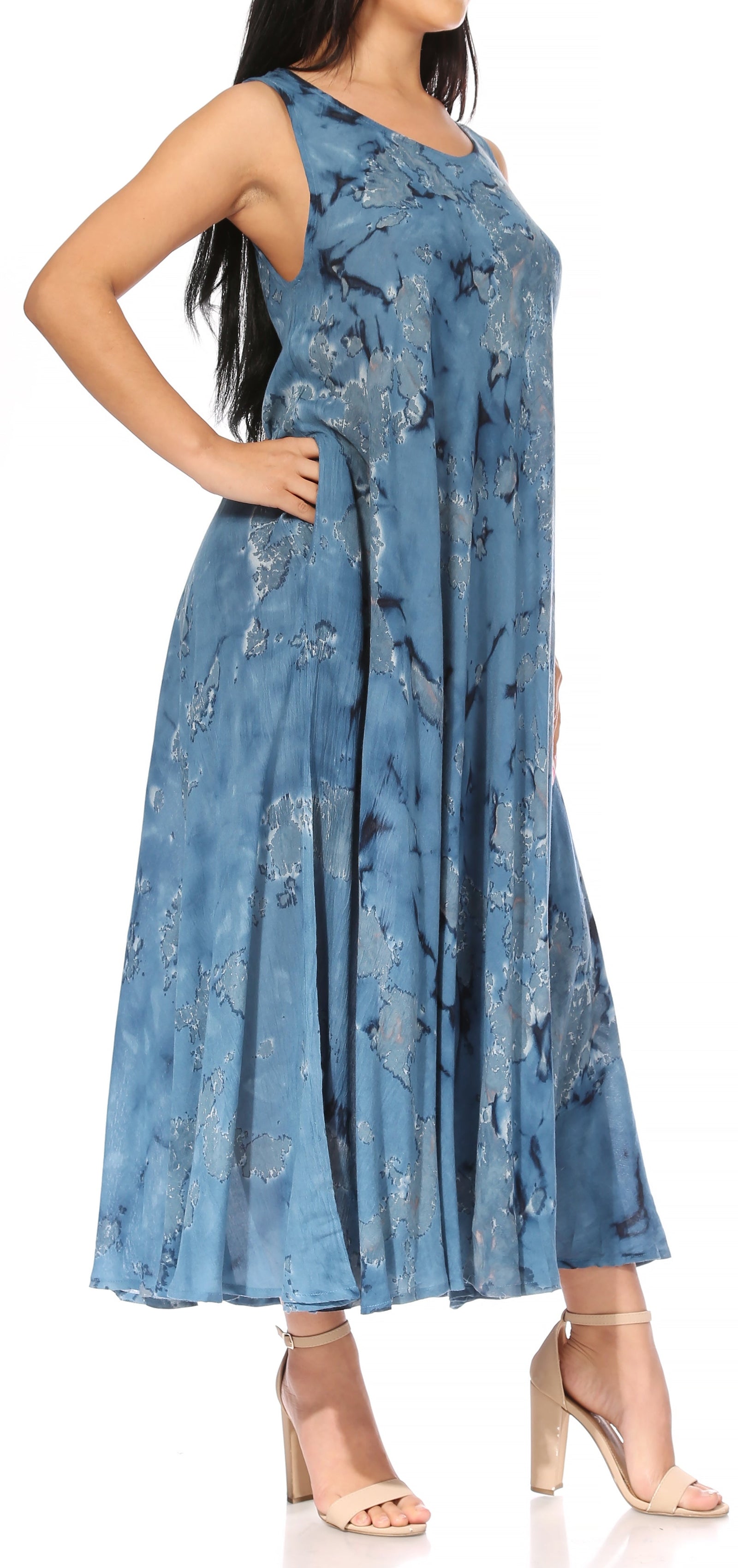 Vestido caftán maxi sin mangas Sakkas Liza para mujer, para uso informal de verano, con estilo bohemio y prácticos bolsillos.