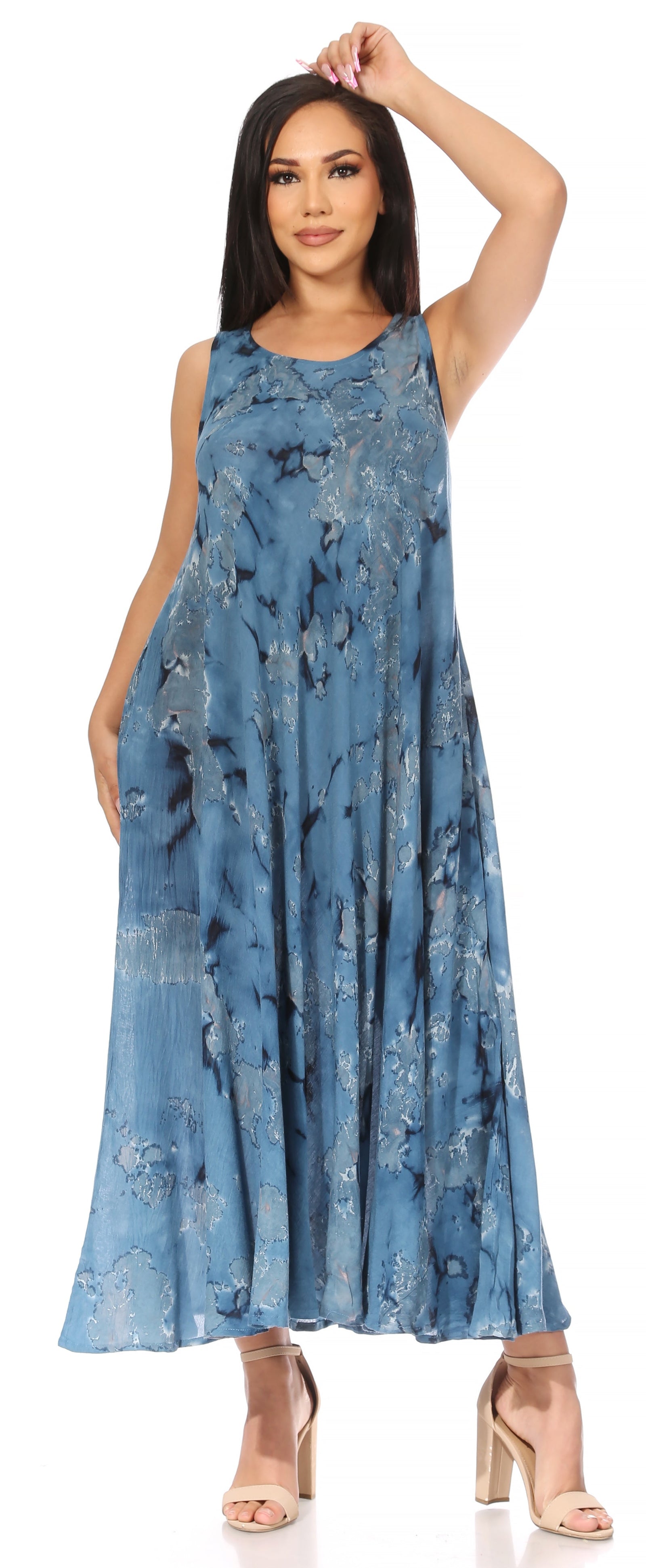 Vestido caftán maxi sin mangas Sakkas Liza para mujer, para uso informal de verano, con estilo bohemio y prácticos bolsillos.