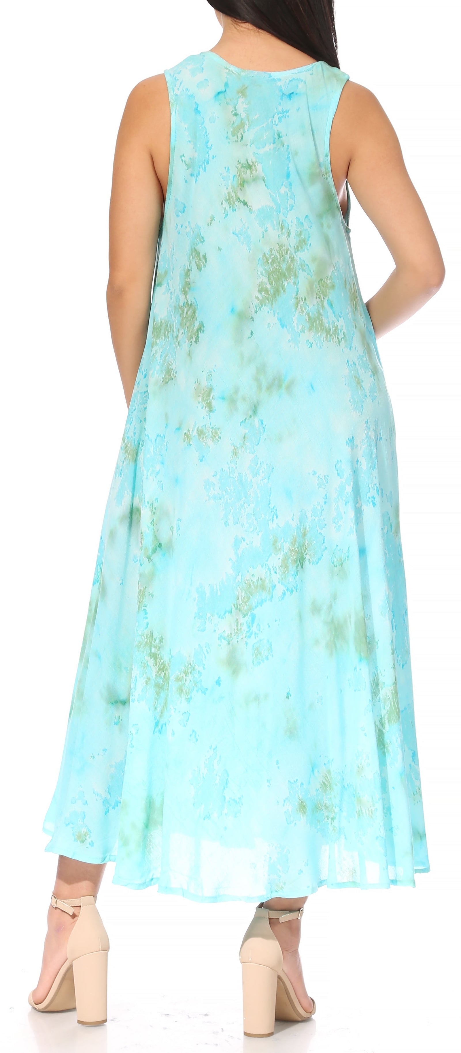 Vestido caftán maxi sin mangas Sakkas Liza para mujer, para uso informal de verano, con estilo bohemio y prácticos bolsillos.