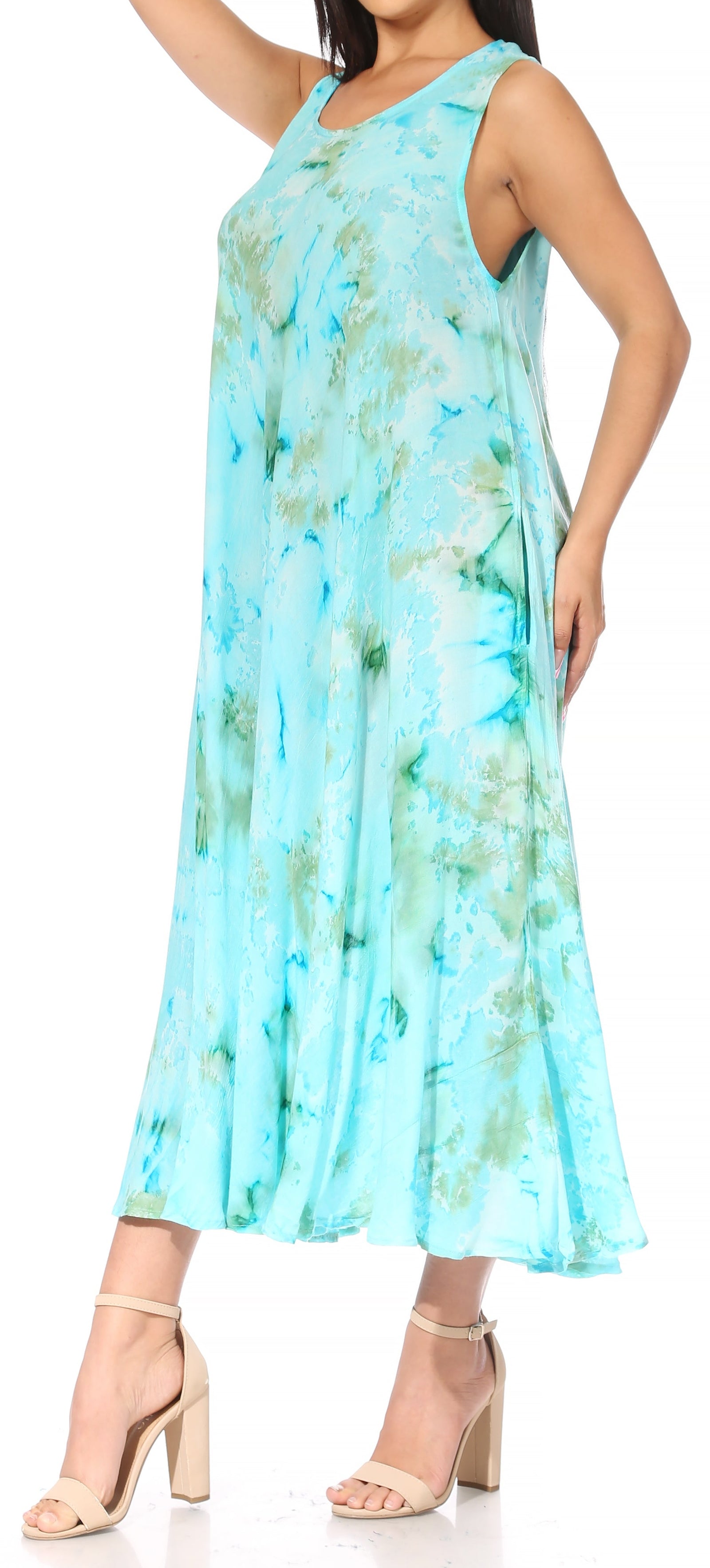 Vestido caftán maxi sin mangas Sakkas Liza para mujer, para uso informal de verano, con estilo bohemio y prácticos bolsillos.