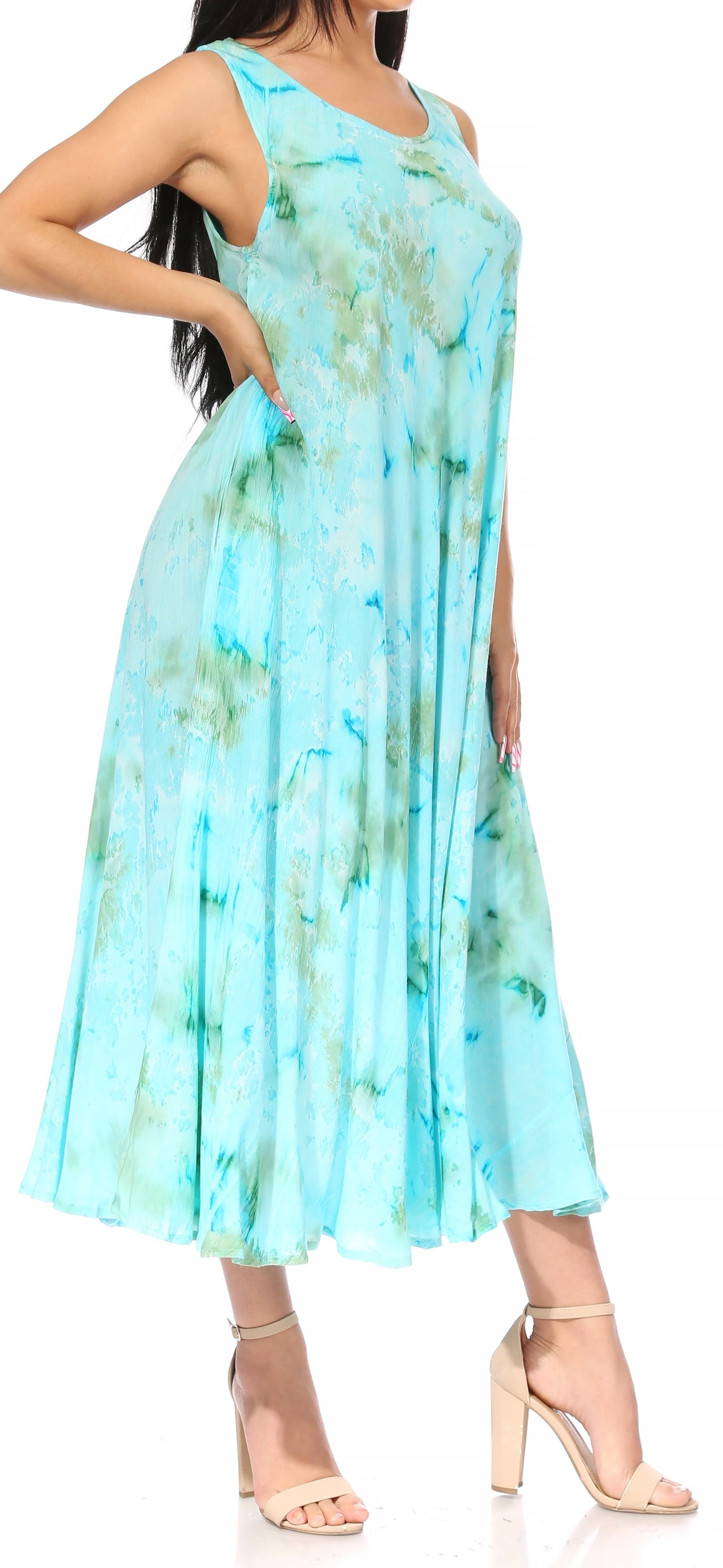 Vestido caftán maxi sin mangas Sakkas Liza para mujer, para uso informal de verano, con estilo bohemio y prácticos bolsillos.