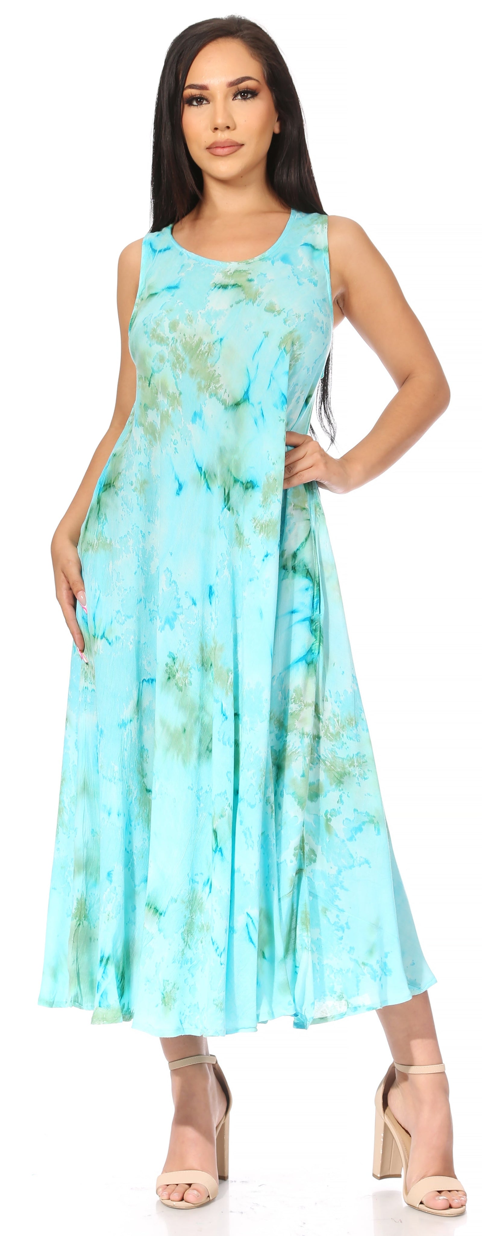 Vestido caftán maxi sin mangas Sakkas Liza para mujer, para uso informal de verano, con estilo bohemio y prácticos bolsillos.