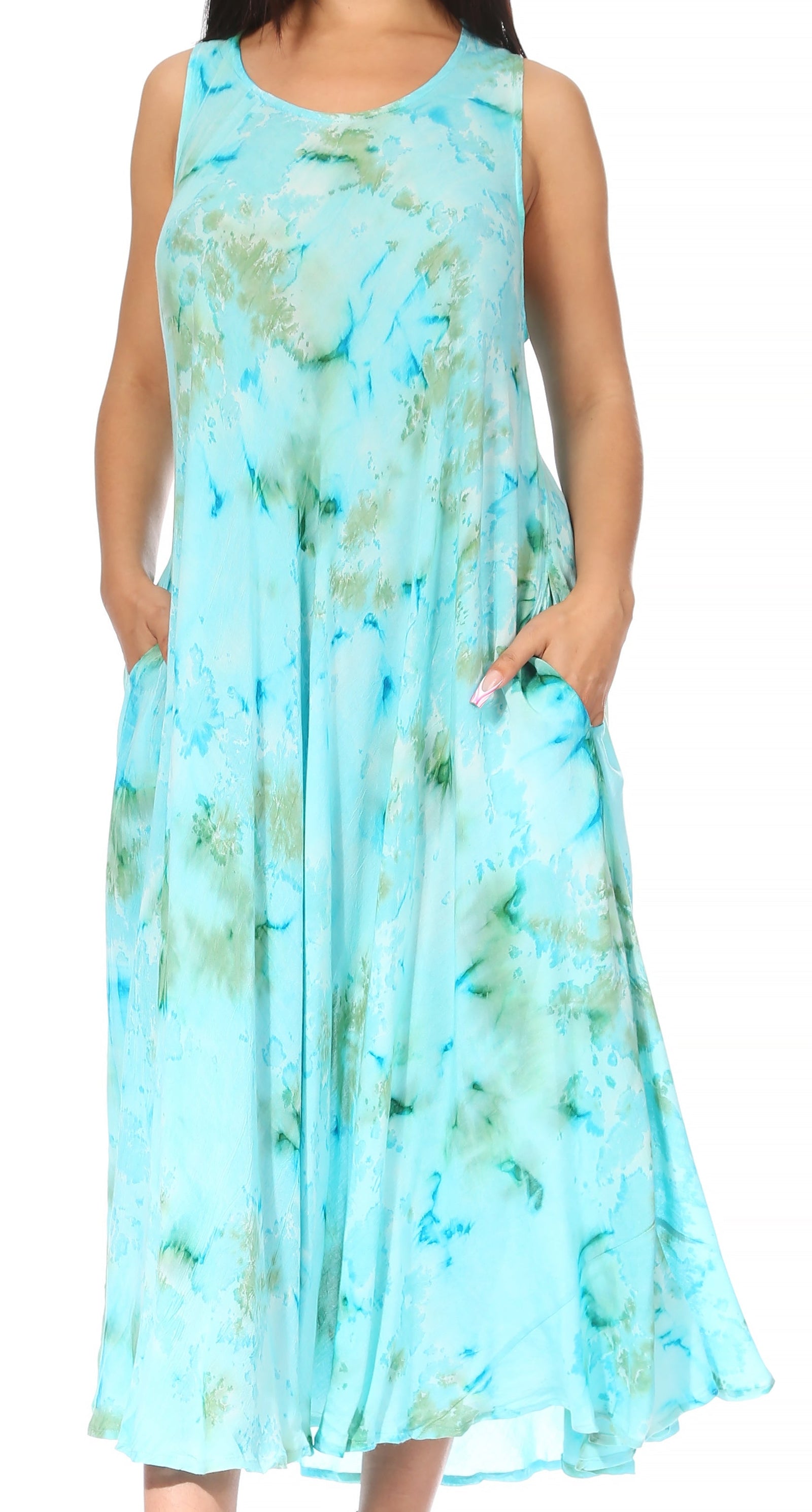 Vestido caftán maxi sin mangas Sakkas Liza para mujer, para uso informal de verano, con estilo bohemio y prácticos bolsillos.