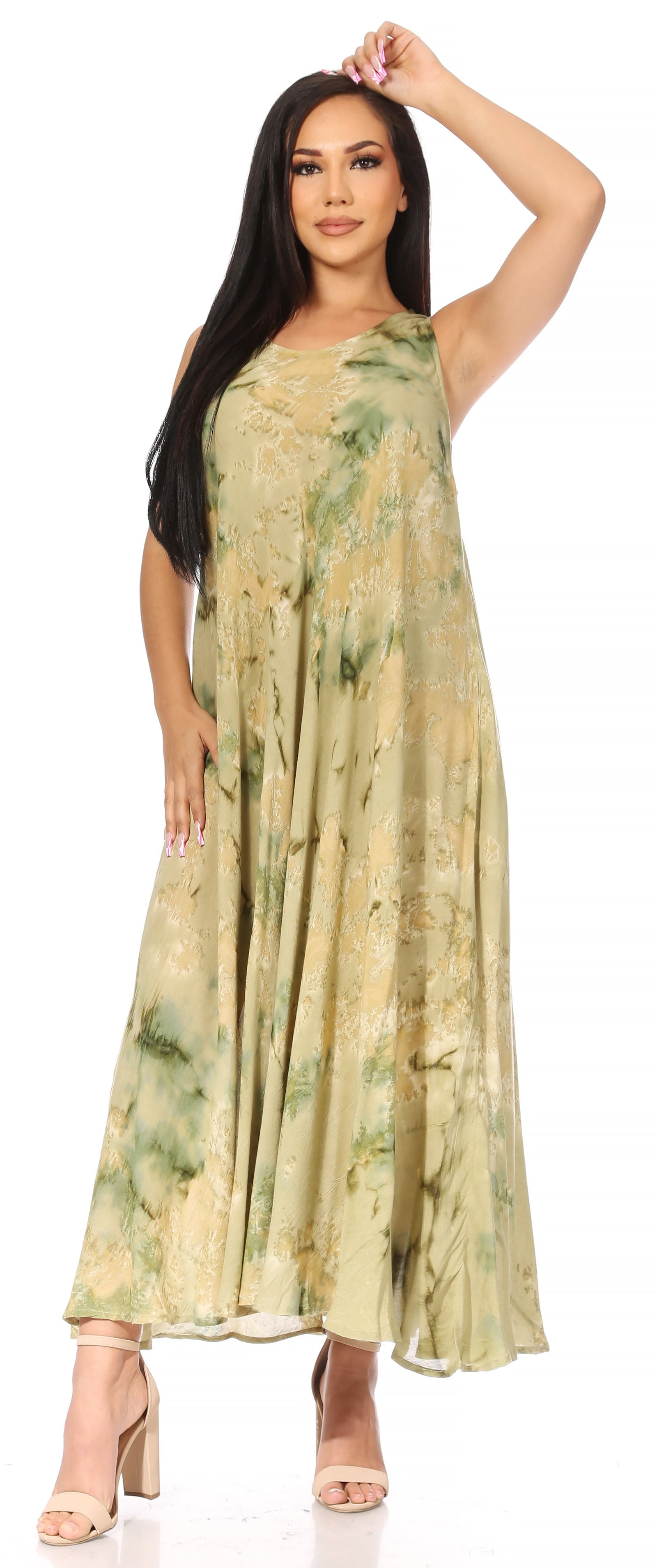 Vestido caftán maxi sin mangas Sakkas Liza para mujer, para uso informal de verano, con estilo bohemio y prácticos bolsillos.