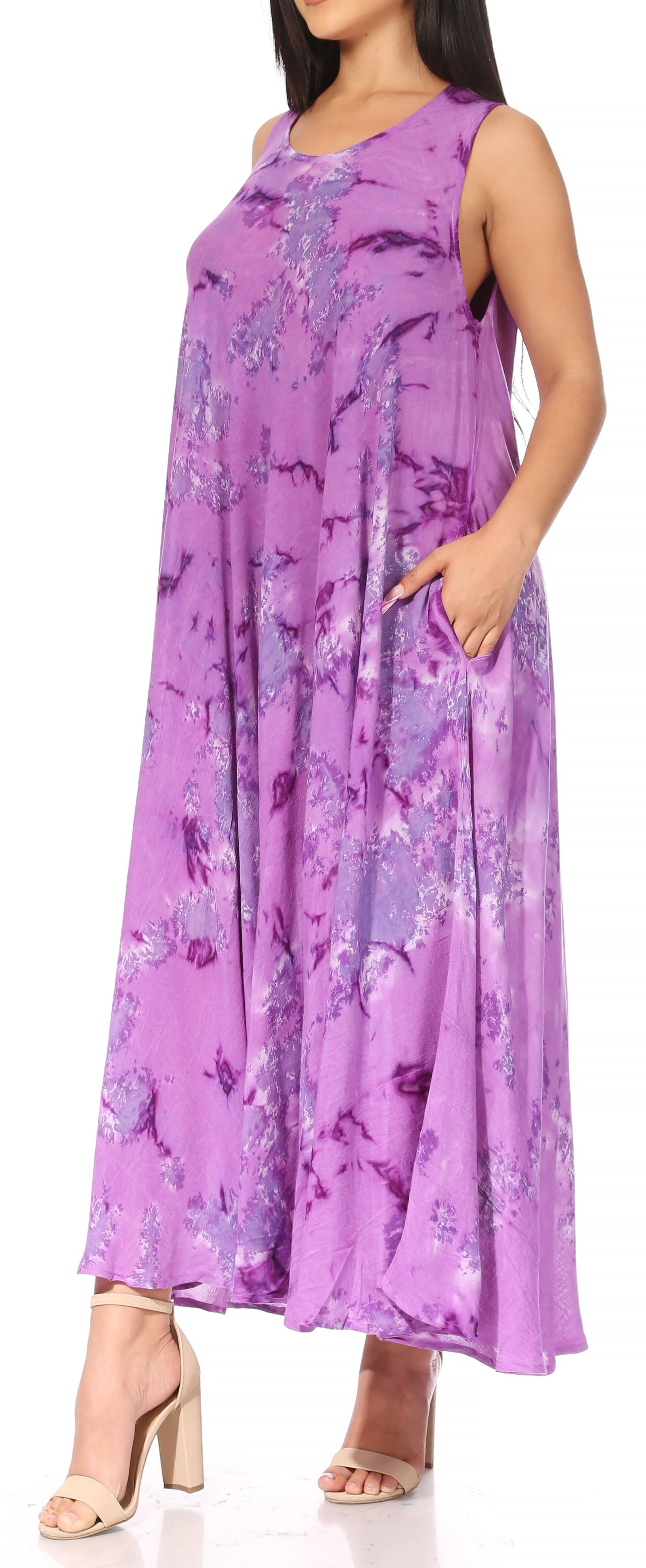 Vestido caftán maxi sin mangas Sakkas Liza para mujer, para uso informal de verano, con estilo bohemio y prácticos bolsillos.