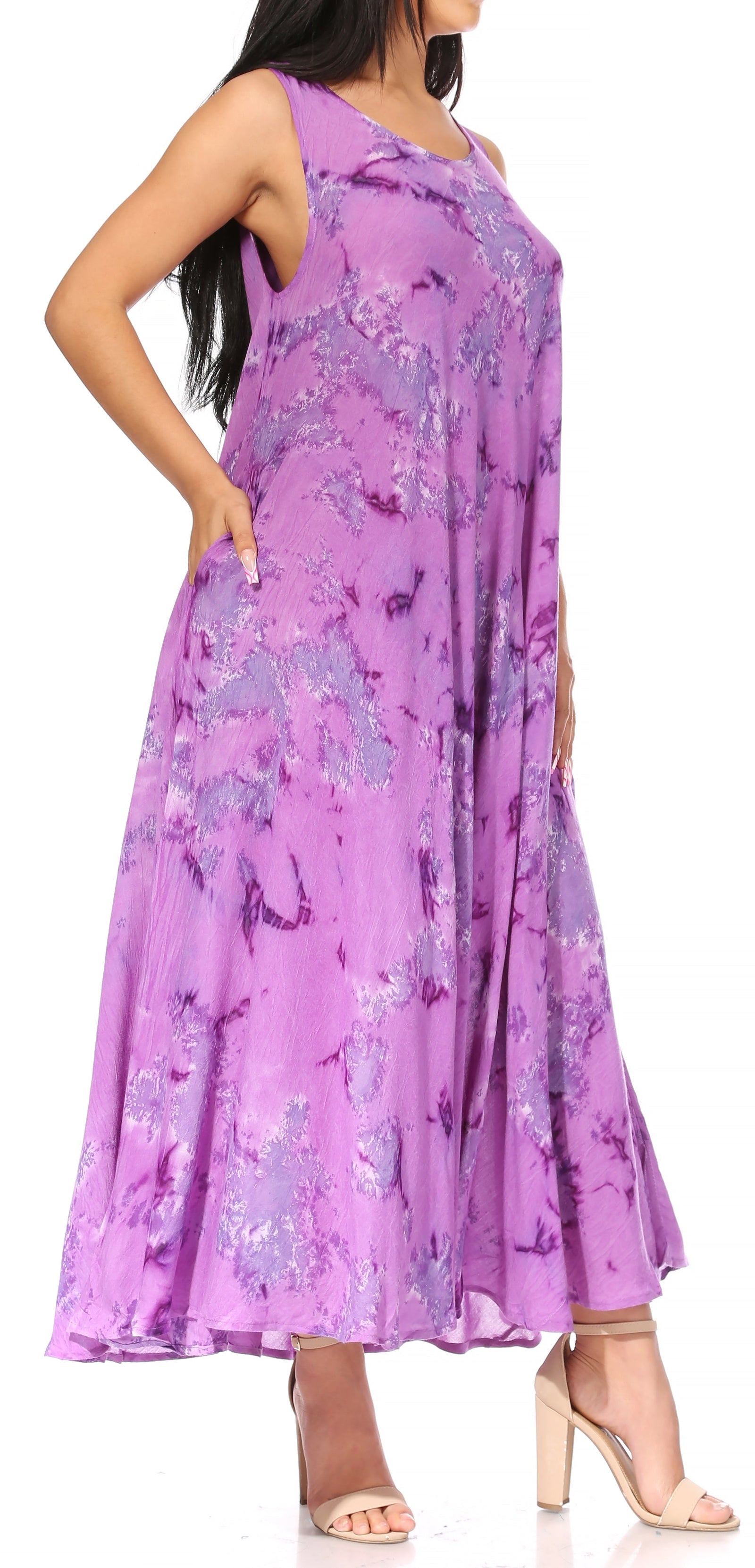 Vestido caftán maxi sin mangas Sakkas Liza para mujer, para uso informal de verano, con estilo bohemio y prácticos bolsillos.