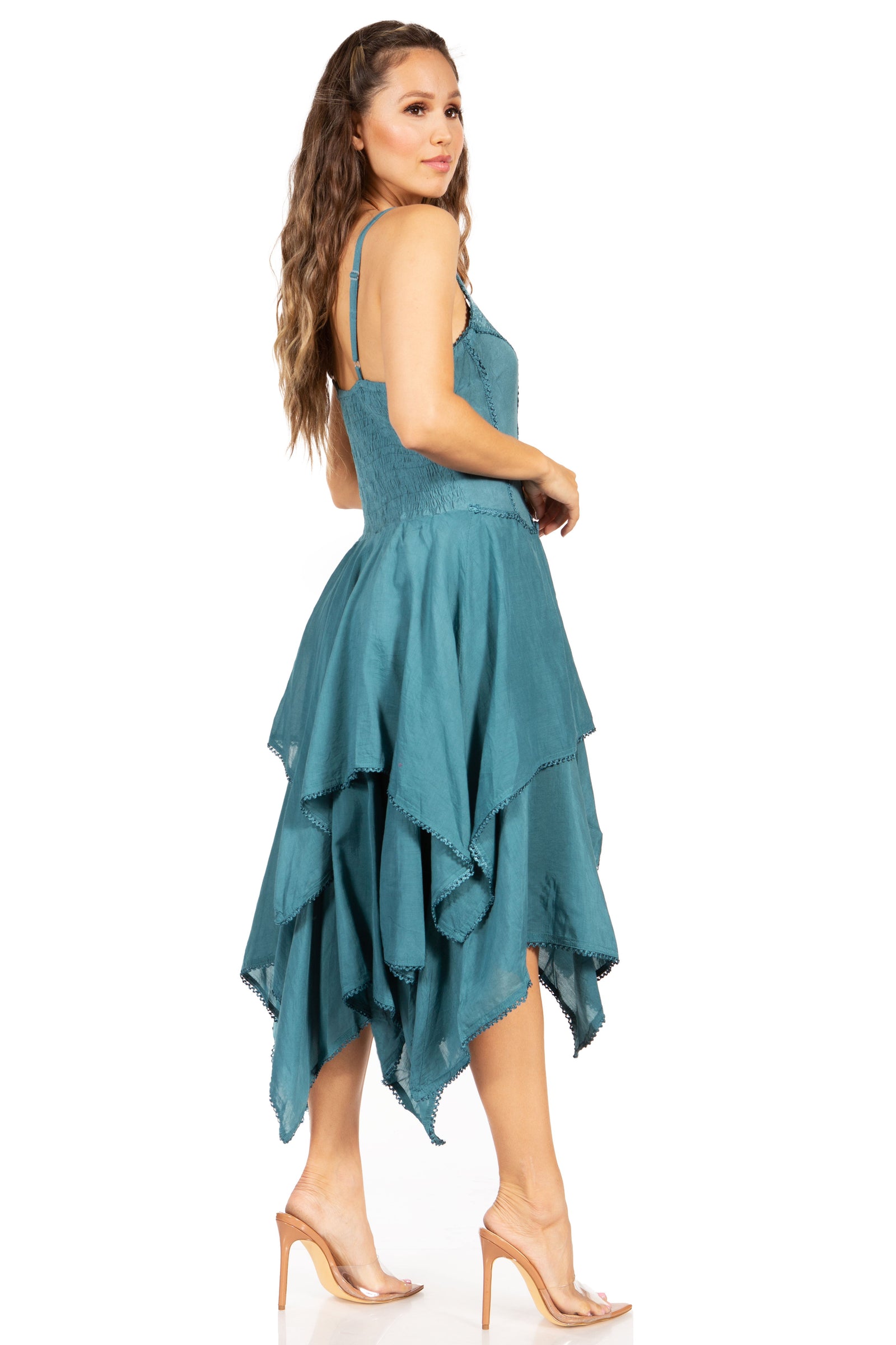 Sakkas Lady Mary Jacquard Corset Style Bodice Lightweight Handkerchief Hem Dress