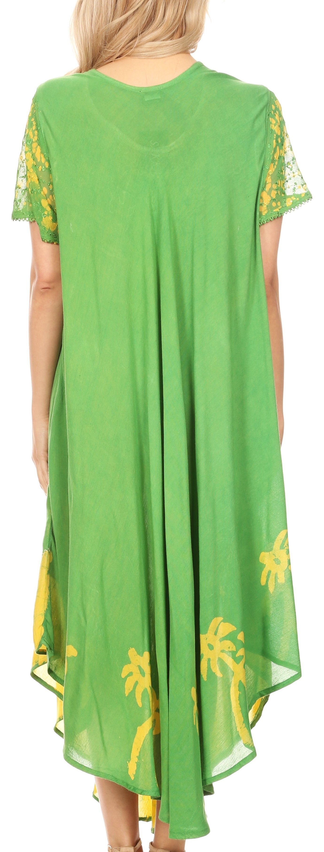 Sakkas Batik Palm Tree Cap Sleeve Caftan Vestido / Cubrir