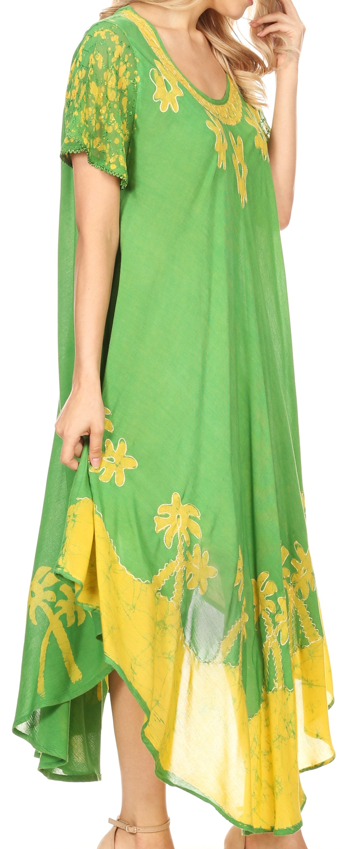 Sakkas Batik Palm Tree Cap Sleeve Caftan Vestido / Cubrir