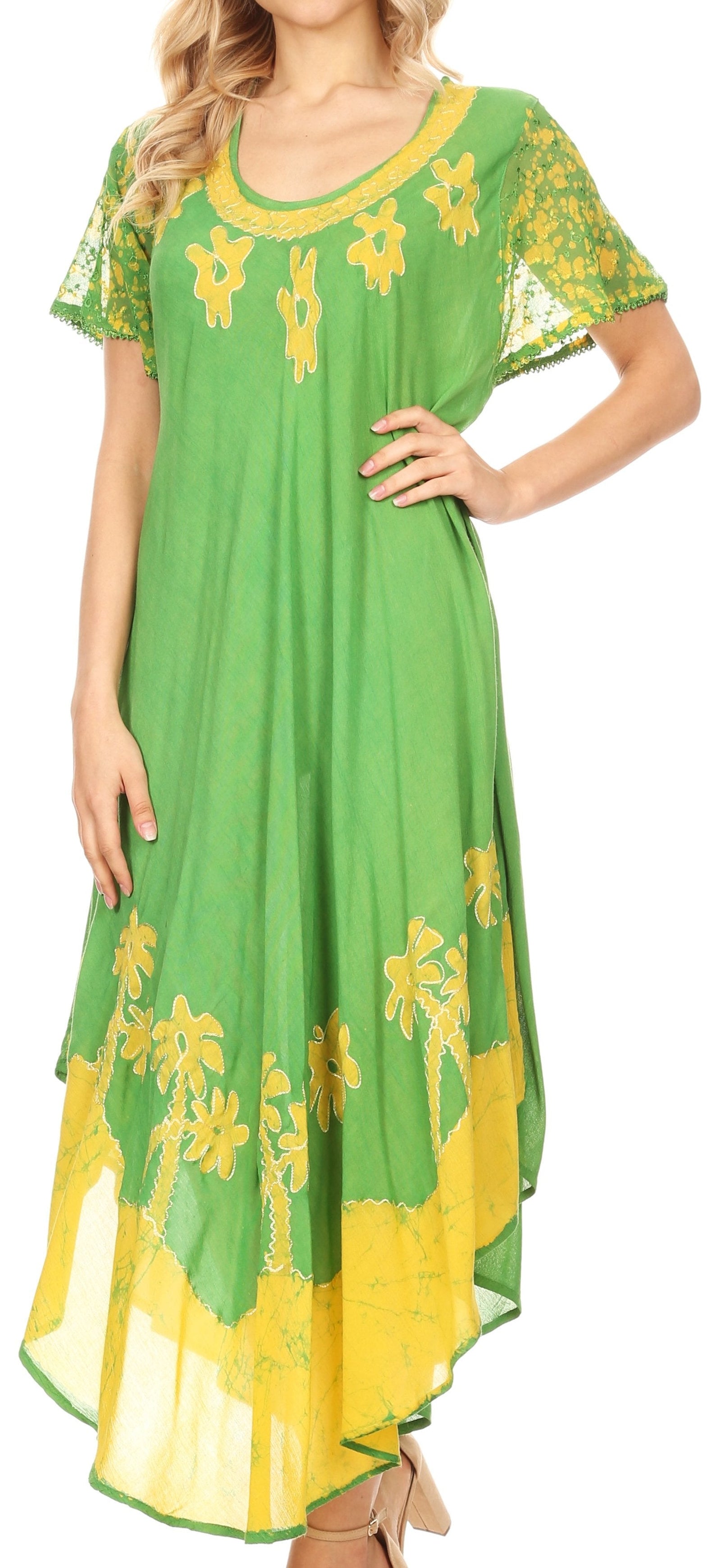 Sakkas Batik Palm Tree Cap Sleeve Caftan Vestido / Cubrir