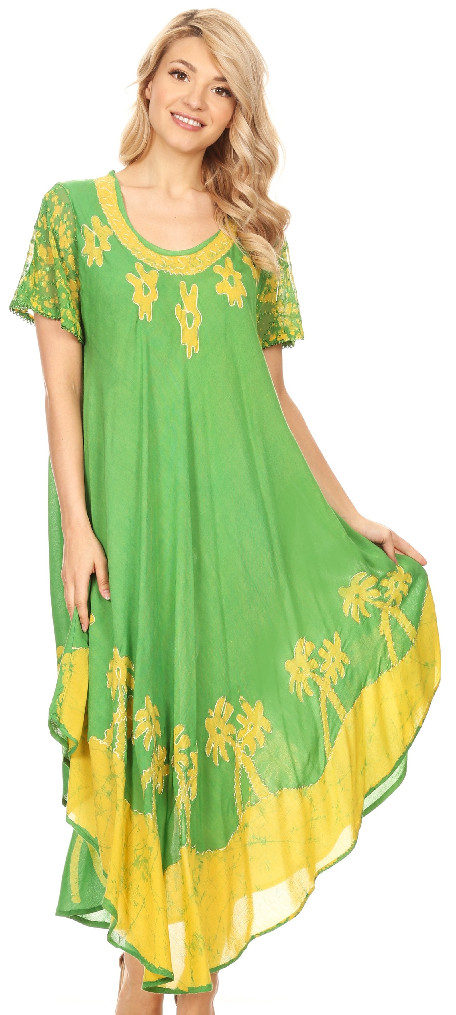 Sakkas Batik Palm Tree Cap Sleeve Caftan Vestido / Cubrir