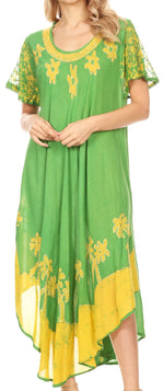 Sakkas Batik Palm Tree Cap Sleeve Caftan Vestido / Cubrir