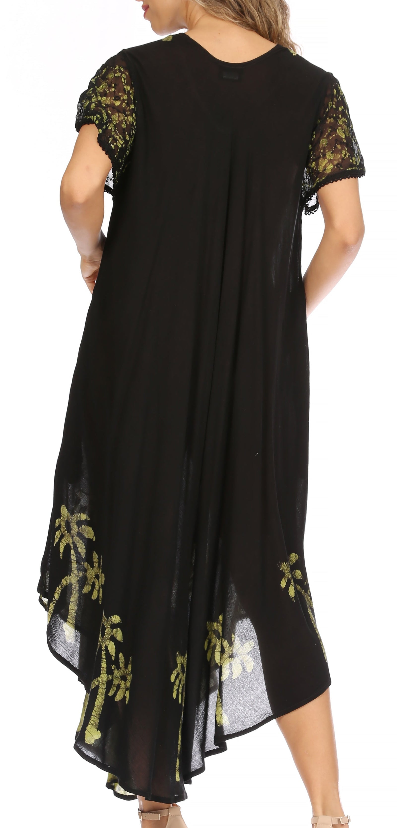 Sakkas Batik Palm Tree Cap Sleeve Caftan Vestido / Cubrir