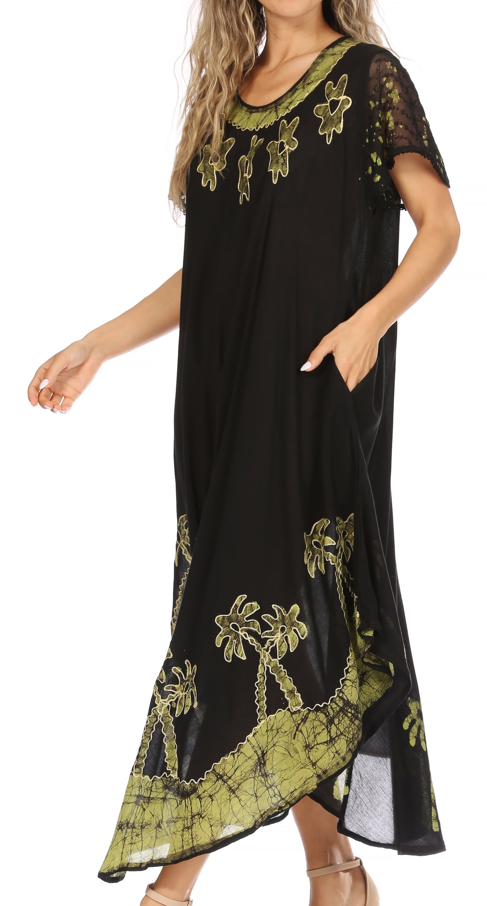 Sakkas Batik Palm Tree Cap Sleeve Caftan Vestido / Cubrir