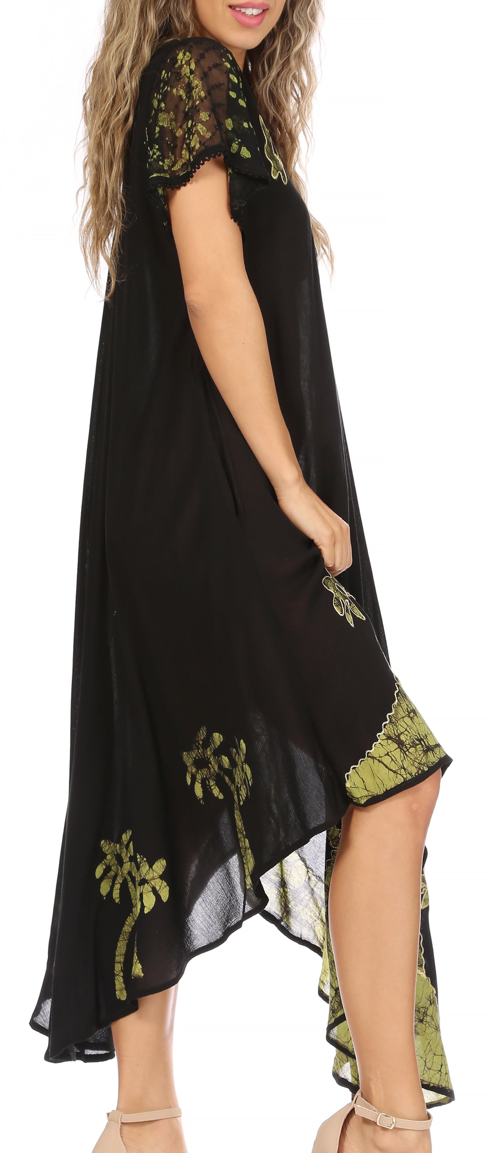 Sakkas Batik Palm Tree Cap Sleeve Caftan Vestido / Cubrir