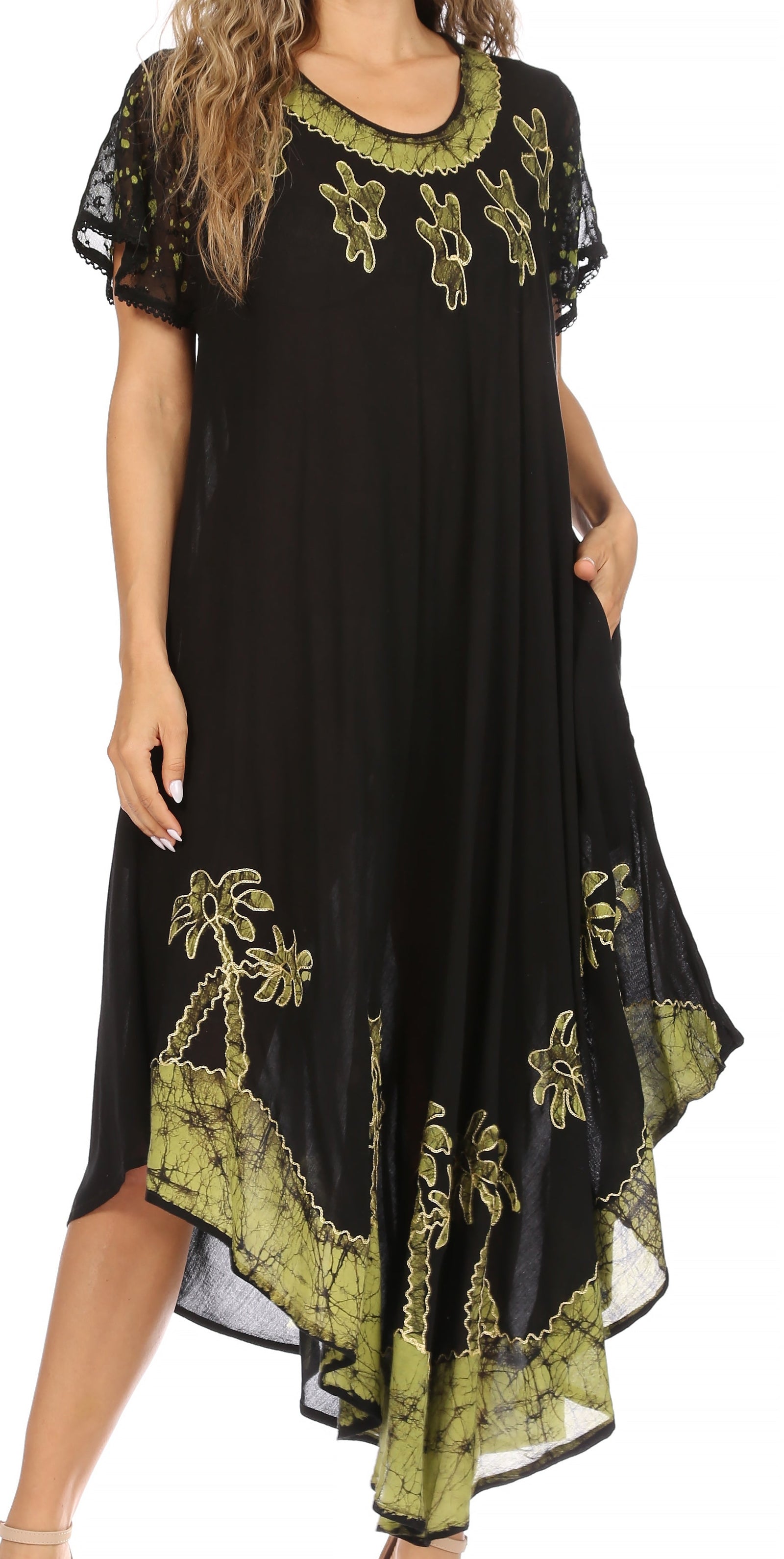 Sakkas Batik Palm Tree Cap Sleeve Caftan Vestido / Cubrir