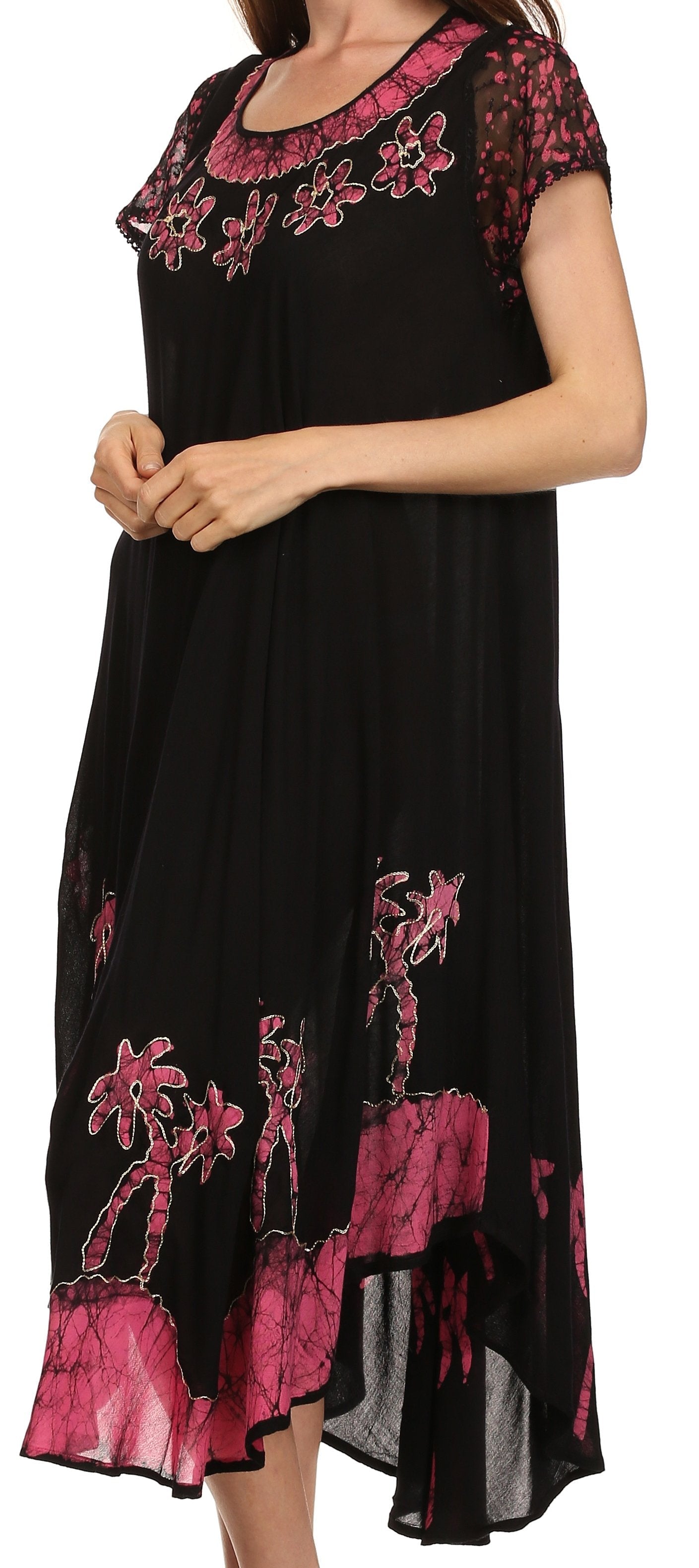 Sakkas Batik Palm Tree Cap Sleeve Caftan Vestido / Cubrir