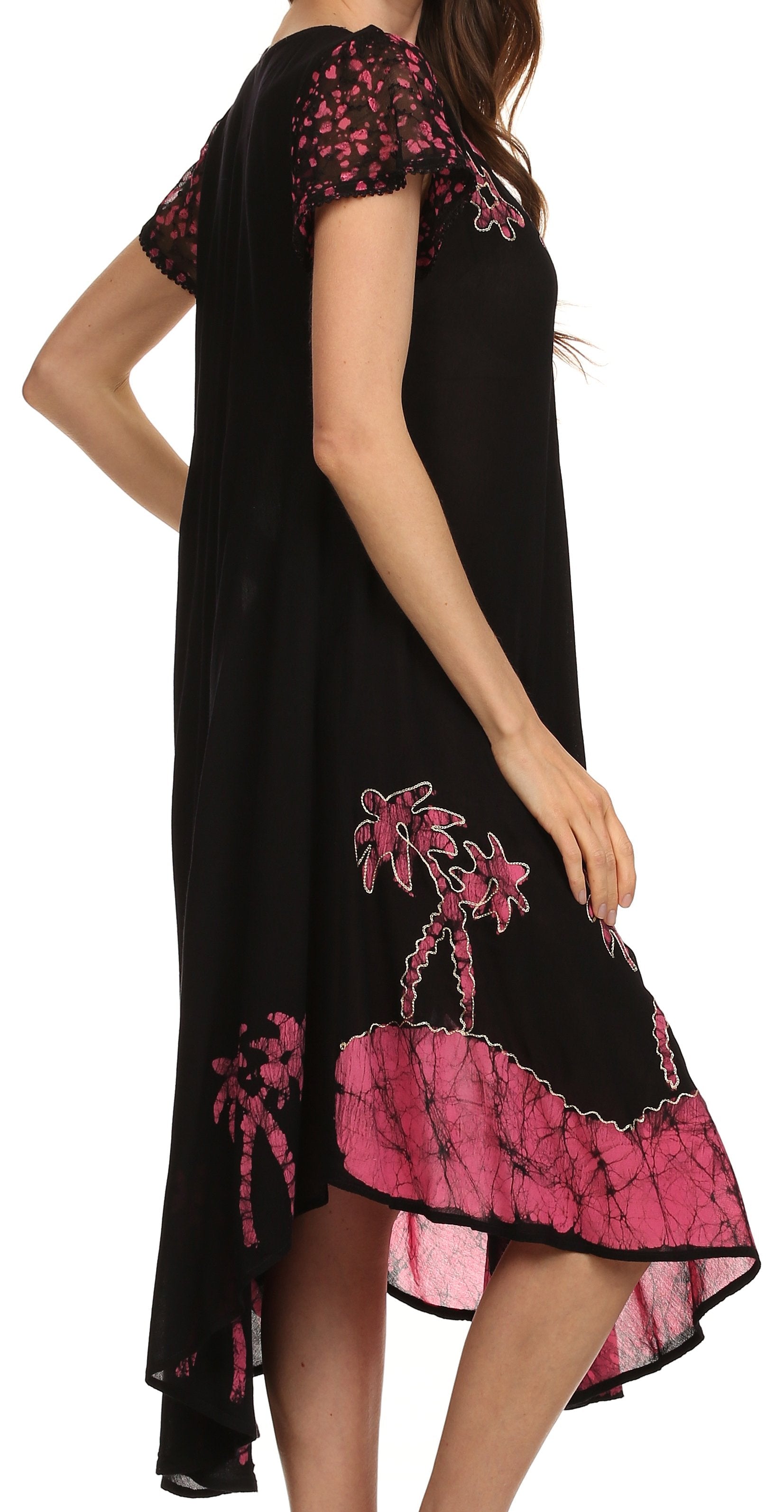 Sakkas Batik Palm Tree Cap Sleeve Caftan Vestido / Cubrir